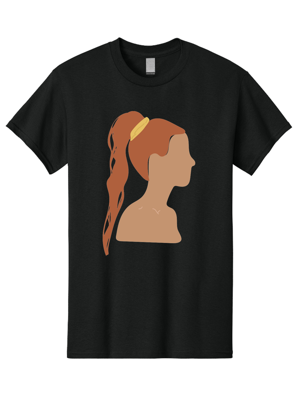 Woman-With-Pigtail Men'S Graphic Tee, 100% Cotton, Comfortable Casual Summer Wear, Machine Washable, Girl Profile, Pigtail Hairstyle, Yellow Hairband, Simple Illustration, Minimalist Design, Elegant Look, Simple Shapes, Cartoon-Style, Aae082