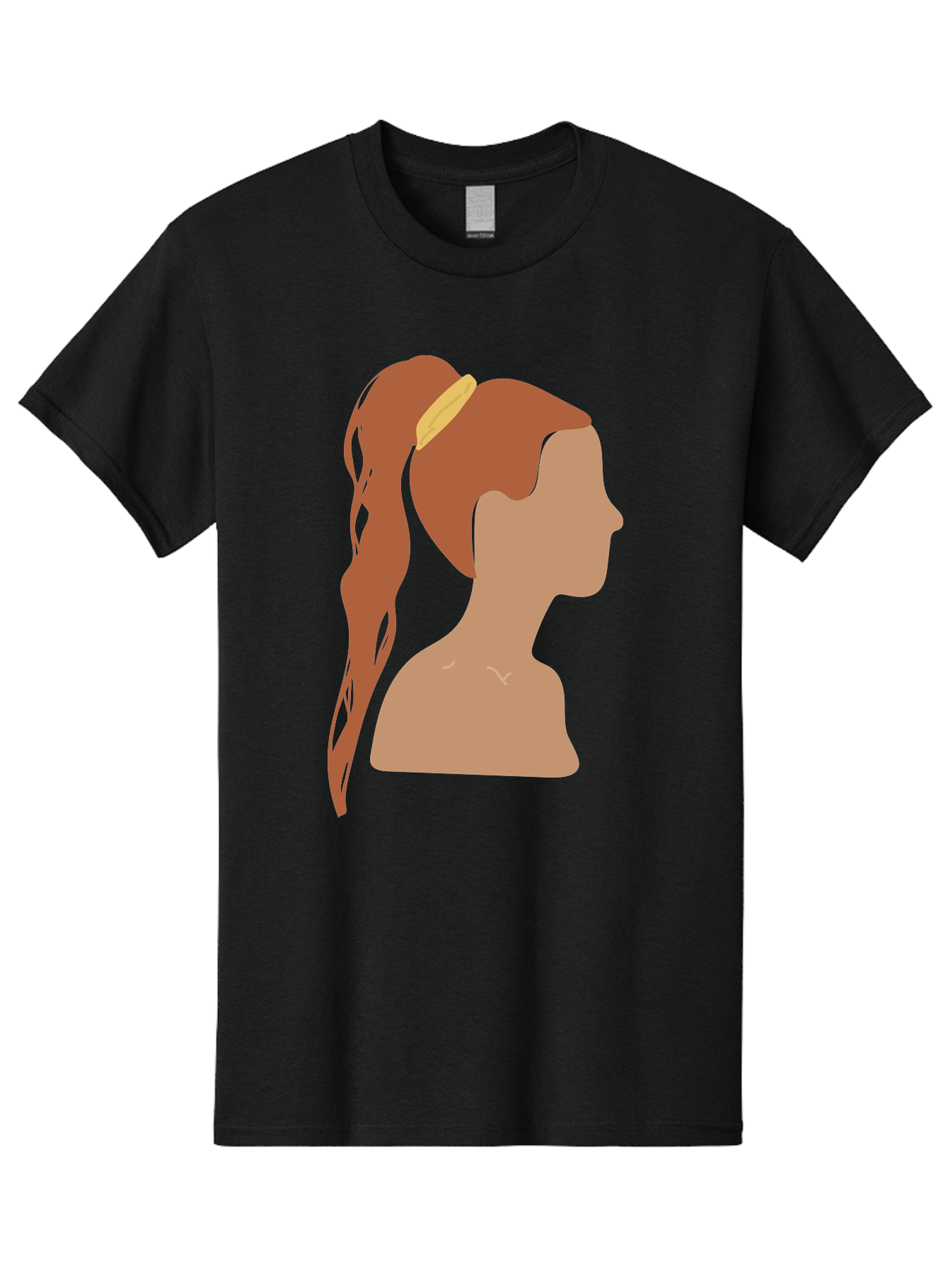 Woman-With-Pigtail Men'S Graphic Tee, 100% Cotton, Comfortable Casual Summer Wear, Machine Washable, Girl Profile, Pigtail Hairstyle, Yellow Hairband, Simple Illustration, Minimalist Design, Elegant Look, Simple Shapes, Cartoon-Style, Aae082