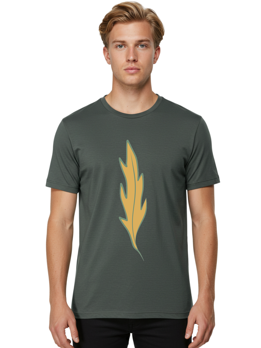 Yellow-Leaf-1 Men'S Graphic Tee, 100% Cotton, Comfortable Casual Summer Wear, Machine Washable, Autumn Leaf, Fall Foliage, Yellow Leaf, Oak Tree, Natural Design, Leaf Illustration, Seasonal Symbol, Botanical Icon, Vibrant Color Aae085