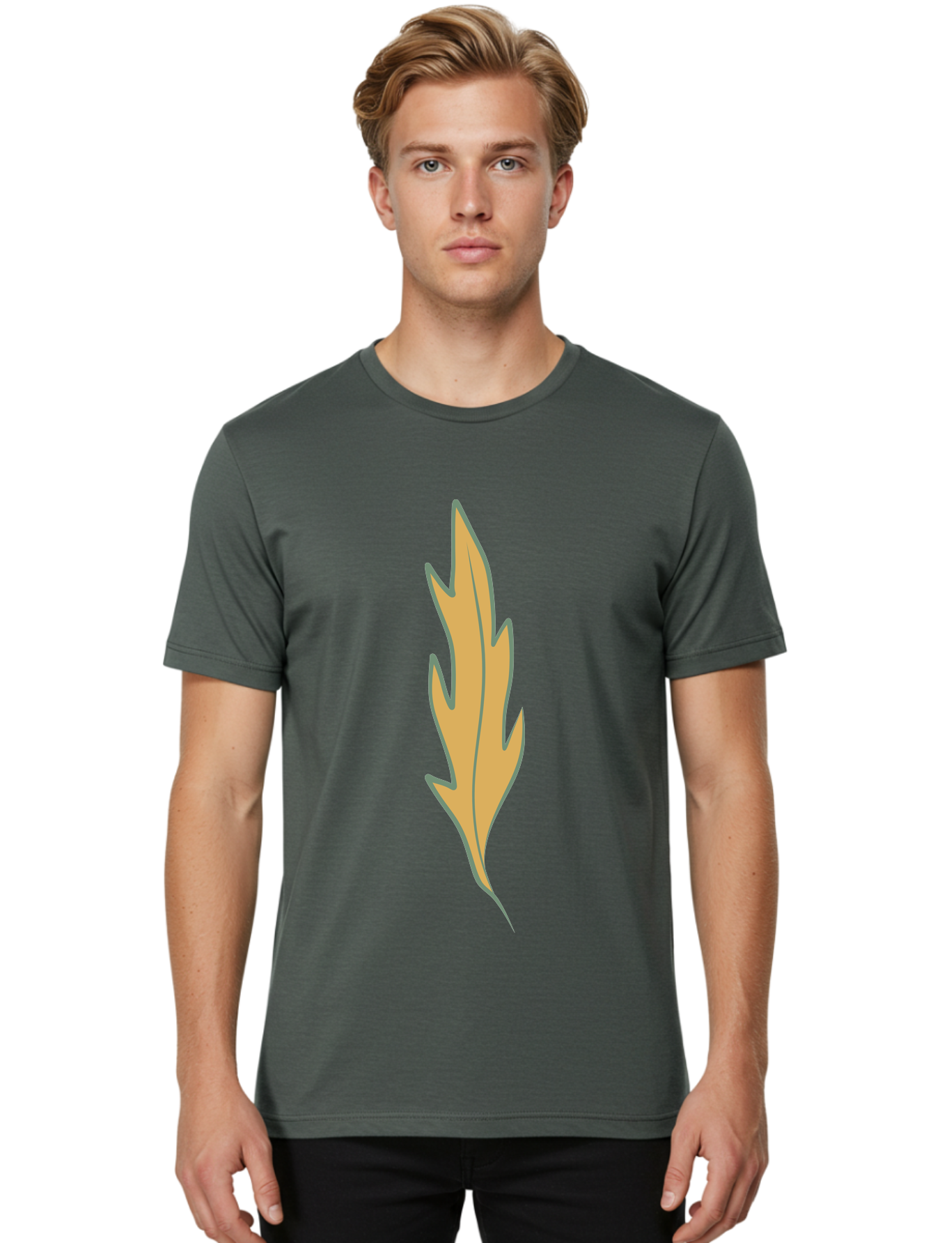 Yellow-Leaf-1 Men'S Graphic Tee, 100% Cotton, Comfortable Casual Summer Wear, Machine Washable, Autumn Leaf, Fall Foliage, Yellow Leaf, Oak Tree, Natural Design, Leaf Illustration, Seasonal Symbol, Botanical Icon, Vibrant Color Aae085