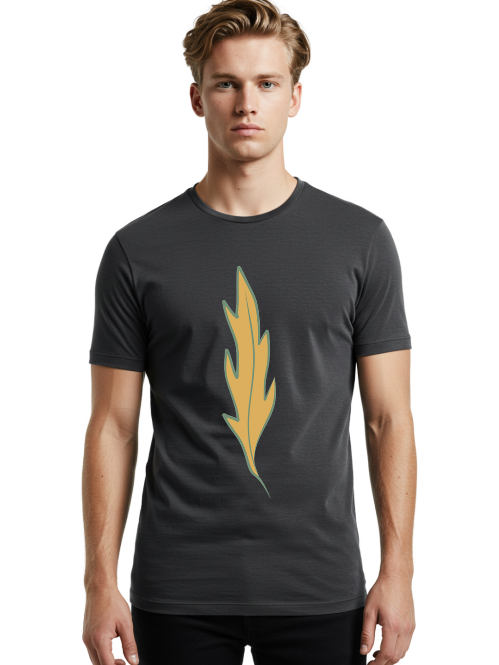 Yellow-Leaf-1 Men'S Graphic Tee, 100% Cotton, Comfortable Casual Summer Wear, Machine Washable, Autumn Leaf, Fall Foliage, Yellow Leaf, Oak Tree, Natural Design, Leaf Illustration, Seasonal Symbol, Botanical Icon, Vibrant Color Aae085