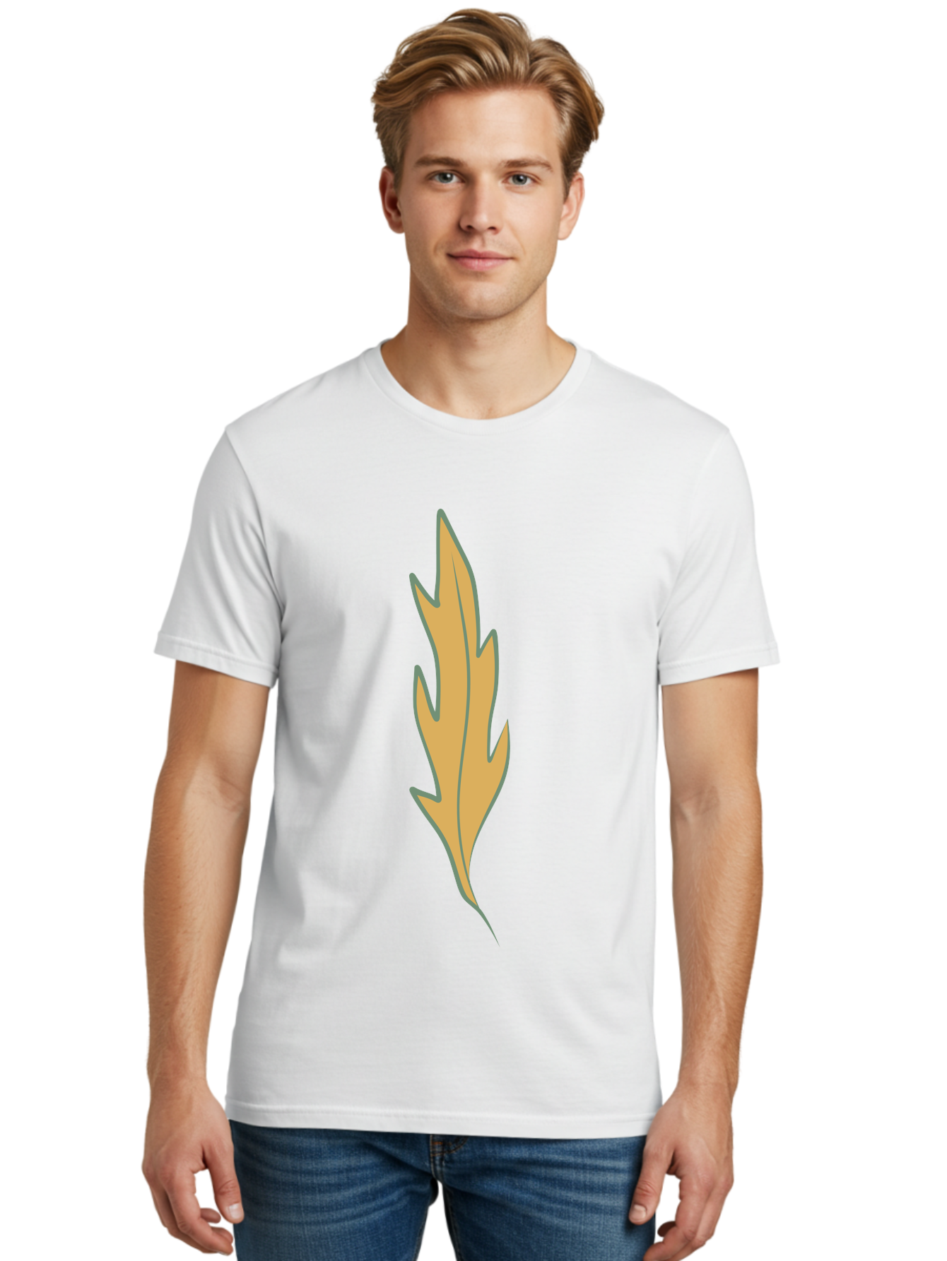 Yellow-Leaf-1 Men'S Graphic Tee, 100% Cotton, Comfortable Casual Summer Wear, Machine Washable, Autumn Leaf, Fall Foliage, Yellow Leaf, Oak Tree, Natural Design, Leaf Illustration, Seasonal Symbol, Botanical Icon, Vibrant Color Aae085