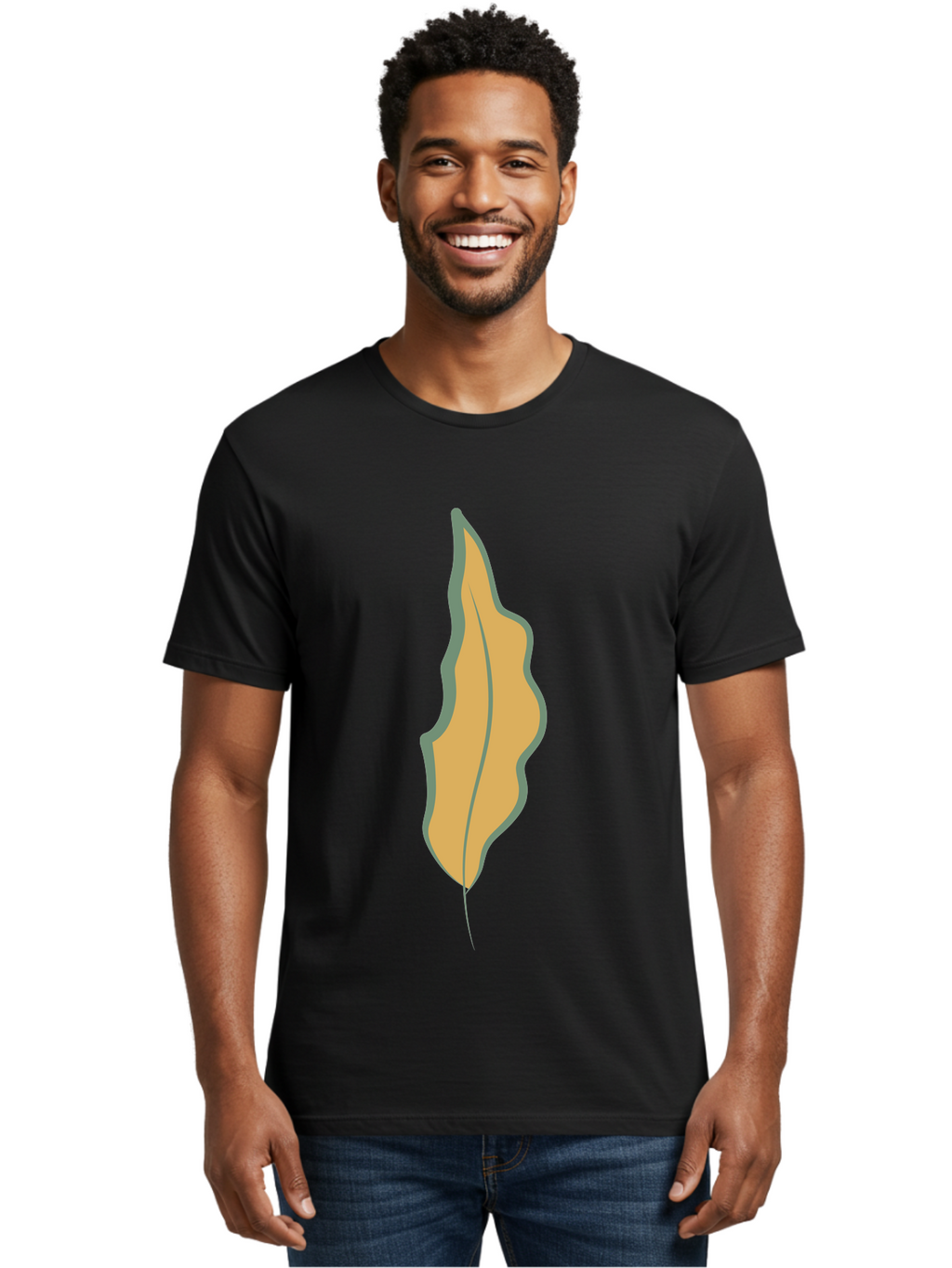 Yellow-Leaf-2 Men'S Graphic Tee, 100% Cotton, Comfortable Casual Summer Wear, Machine Washable, Yellow Leaf, Autumn Leaf, Foliage, Leaf Illustration, Simple Design, Digital Art, Orange Color, Gray Outline Aae086