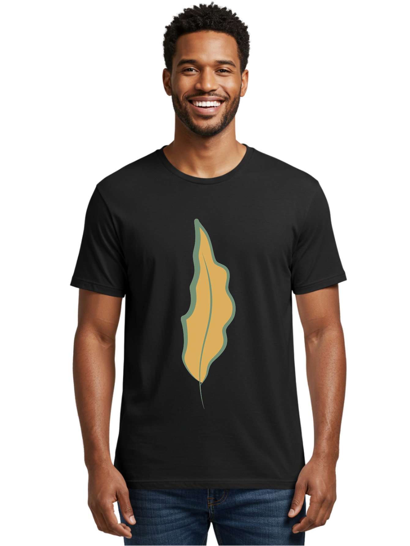 Yellow-Leaf-2 Men'S Graphic Tee, 100% Cotton, Comfortable Casual Summer Wear, Machine Washable, Yellow Leaf, Autumn Leaf, Foliage, Leaf Illustration, Simple Design, Digital Art, Orange Color, Gray Outline Aae086