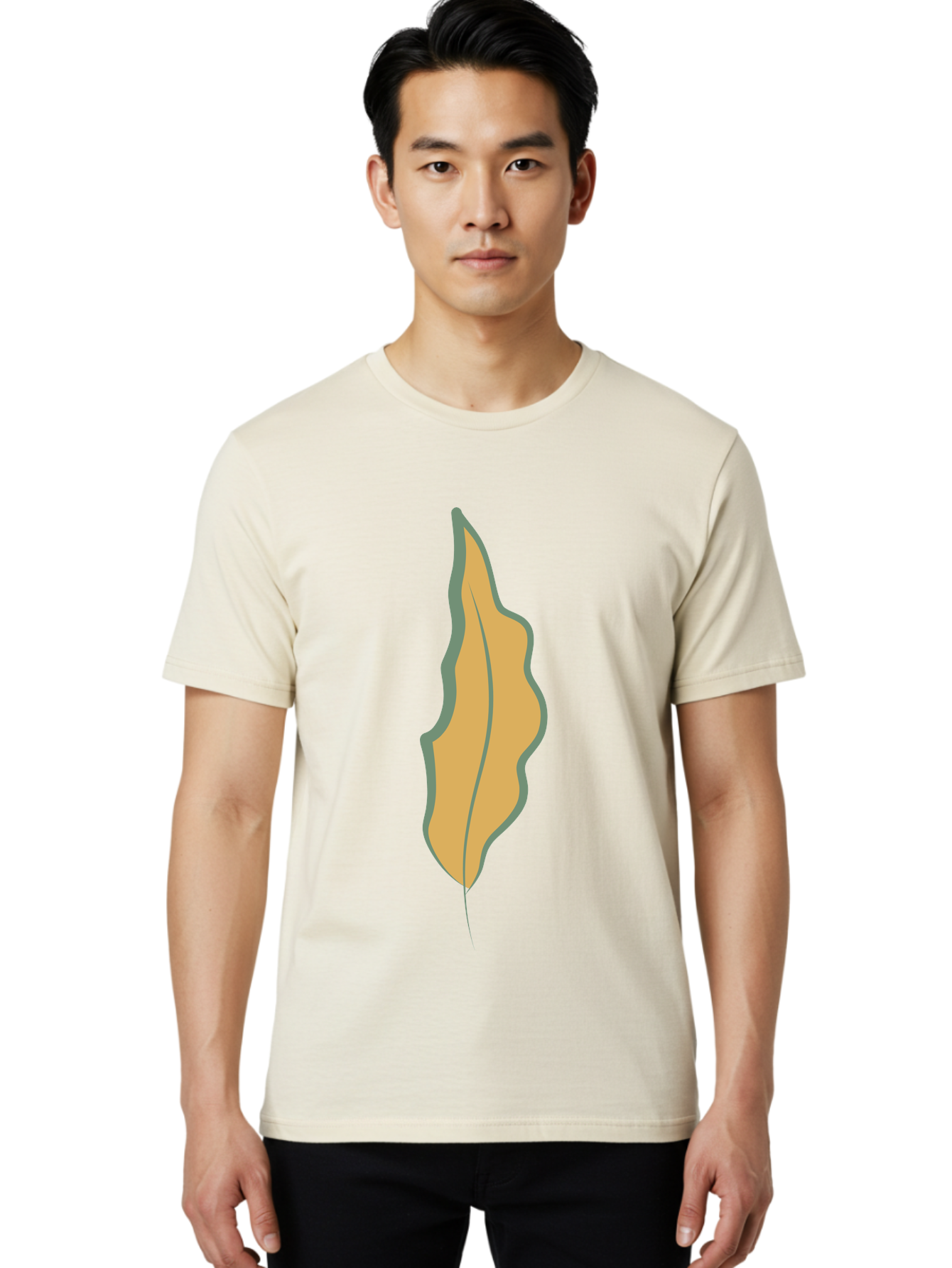 Yellow-Leaf-2 Men'S Graphic Tee, 100% Cotton, Comfortable Casual Summer Wear, Machine Washable, Yellow Leaf, Autumn Leaf, Foliage, Leaf Illustration, Simple Design, Digital Art, Orange Color, Gray Outline Aae086