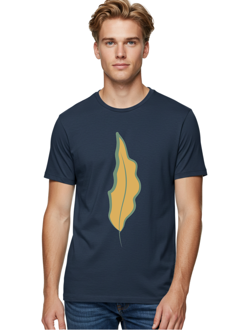 Yellow-Leaf-2 Men'S Graphic Tee, 100% Cotton, Comfortable Casual Summer Wear, Machine Washable, Yellow Leaf, Autumn Leaf, Foliage, Leaf Illustration, Simple Design, Digital Art, Orange Color, Gray Outline Aae086