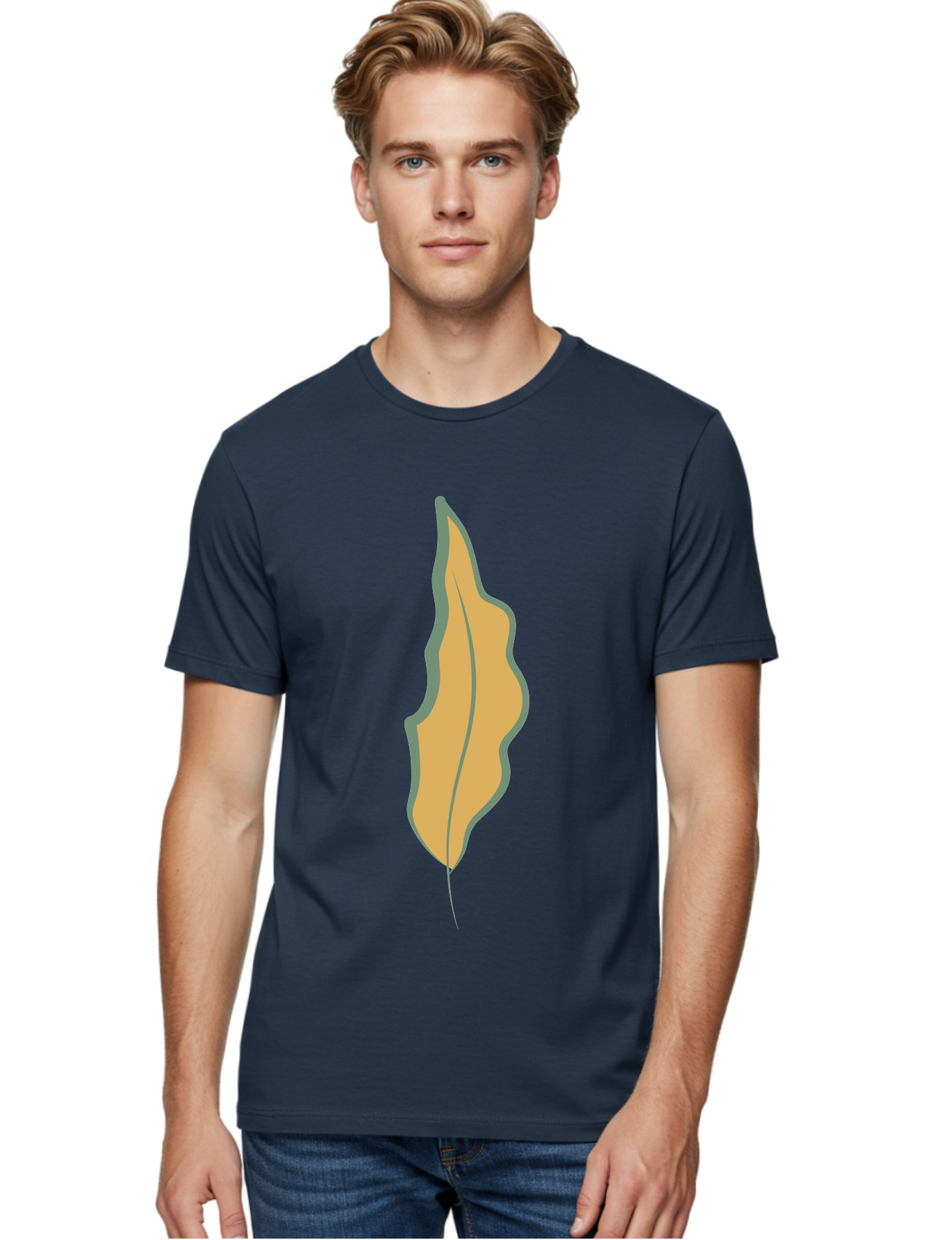 Yellow-Leaf-2 Men'S Graphic Tee, 100% Cotton, Comfortable Casual Summer Wear, Machine Washable, Yellow Leaf, Autumn Leaf, Foliage, Leaf Illustration, Simple Design, Digital Art, Orange Color, Gray Outline Aae086