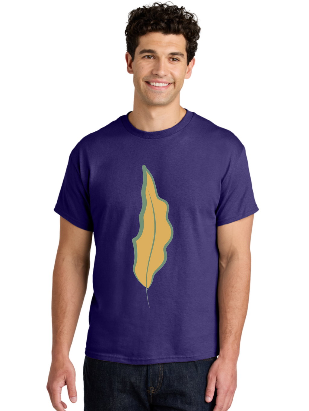 Yellow-Leaf-2 Men'S Graphic Tee, 100% Cotton, Comfortable Casual Summer Wear, Machine Washable, Yellow Leaf, Autumn Leaf, Foliage, Leaf Illustration, Simple Design, Digital Art, Orange Color, Gray Outline Aae086