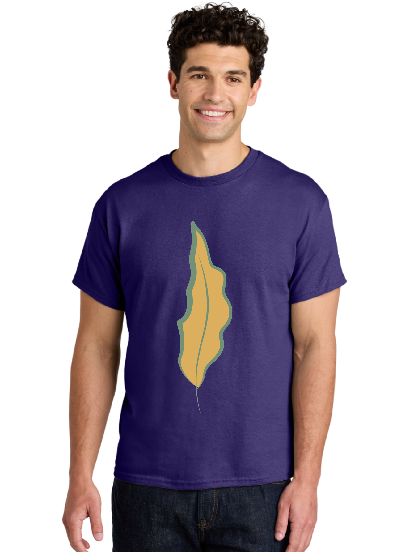 Yellow-Leaf-2 Men'S Graphic Tee, 100% Cotton, Comfortable Casual Summer Wear, Machine Washable, Yellow Leaf, Autumn Leaf, Foliage, Leaf Illustration, Simple Design, Digital Art, Orange Color, Gray Outline Aae086
