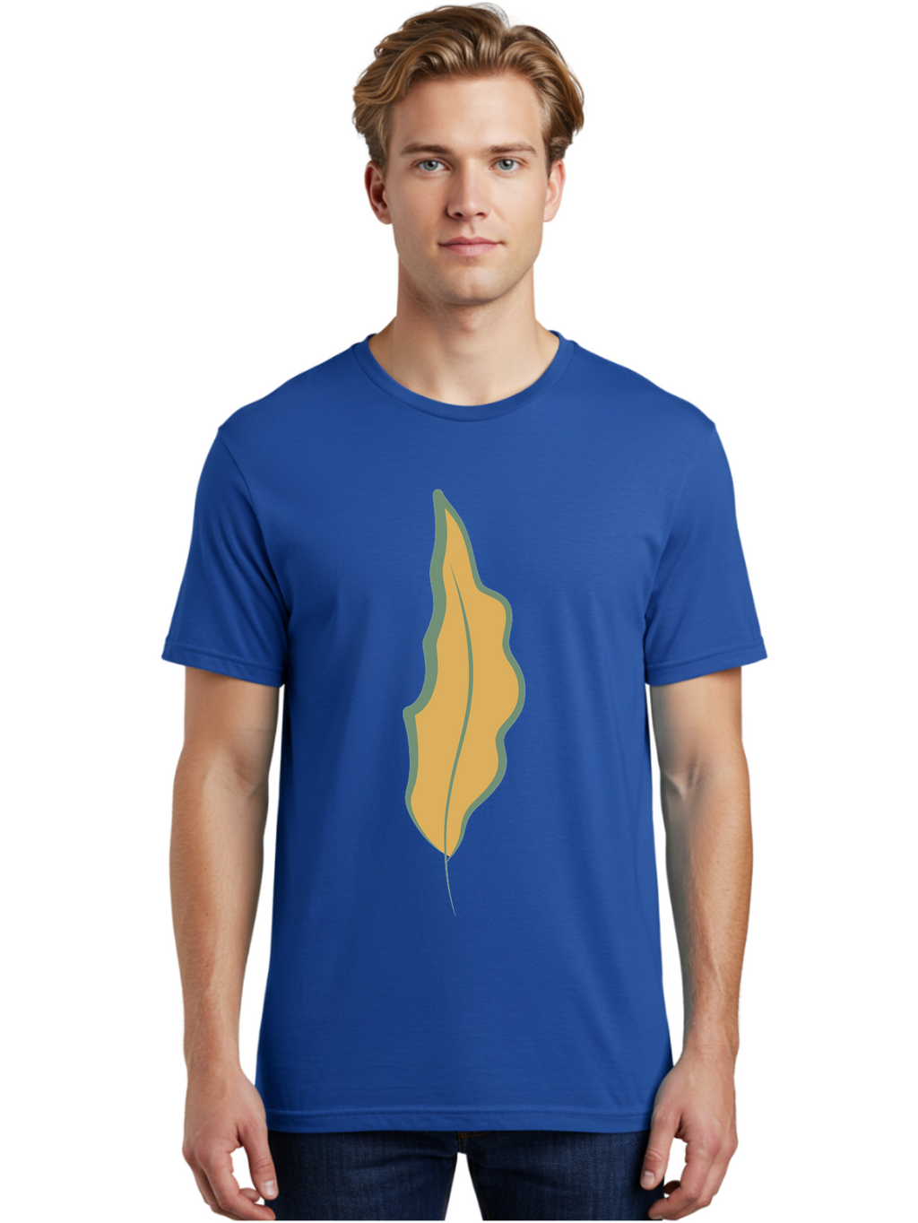 Yellow-Leaf-2 Men'S Graphic Tee, 100% Cotton, Comfortable Casual Summer Wear, Machine Washable, Yellow Leaf, Autumn Leaf, Foliage, Leaf Illustration, Simple Design, Digital Art, Orange Color, Gray Outline Aae086
