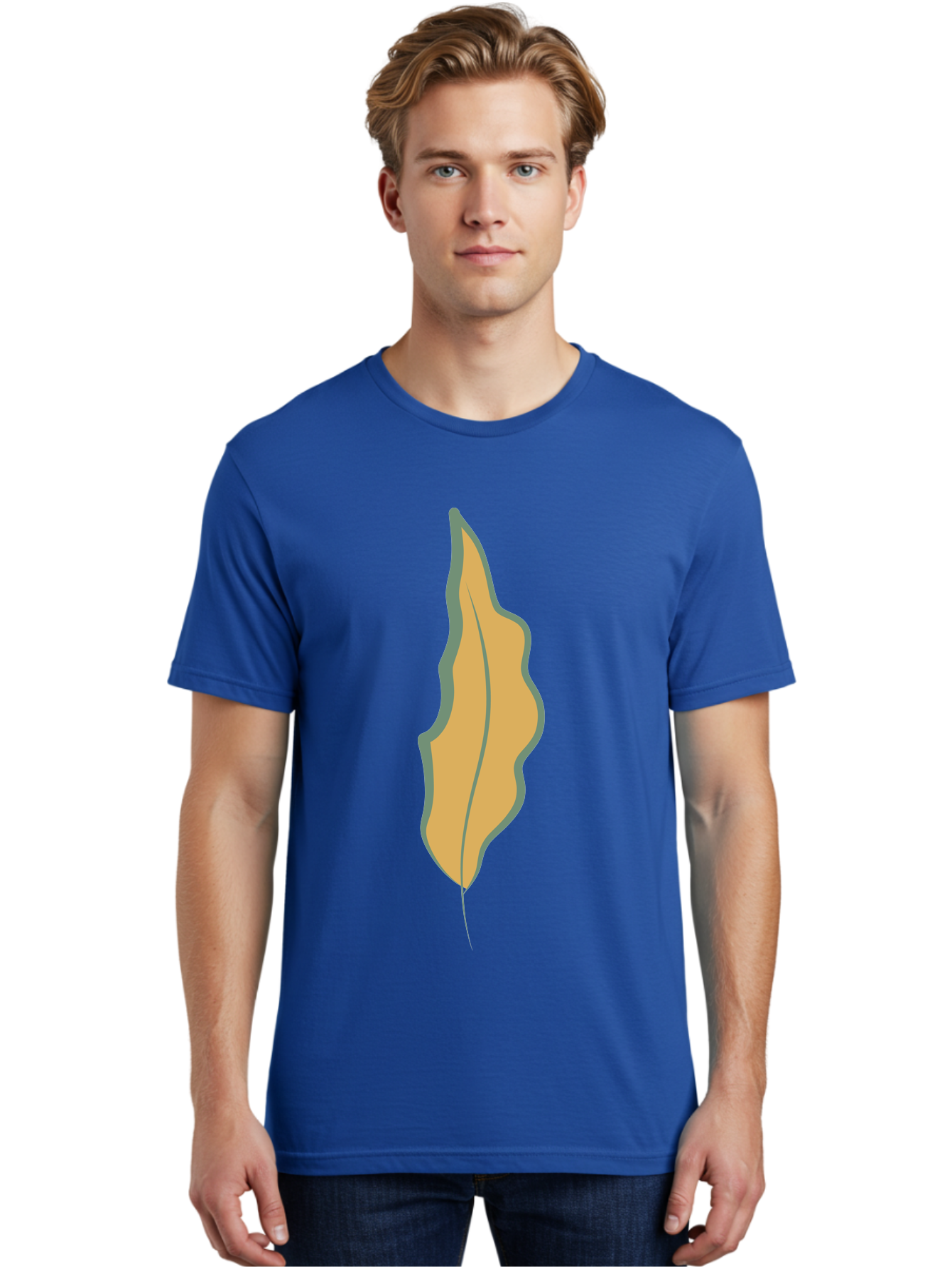 Yellow-Leaf-2 Men'S Graphic Tee, 100% Cotton, Comfortable Casual Summer Wear, Machine Washable, Yellow Leaf, Autumn Leaf, Foliage, Leaf Illustration, Simple Design, Digital Art, Orange Color, Gray Outline Aae086