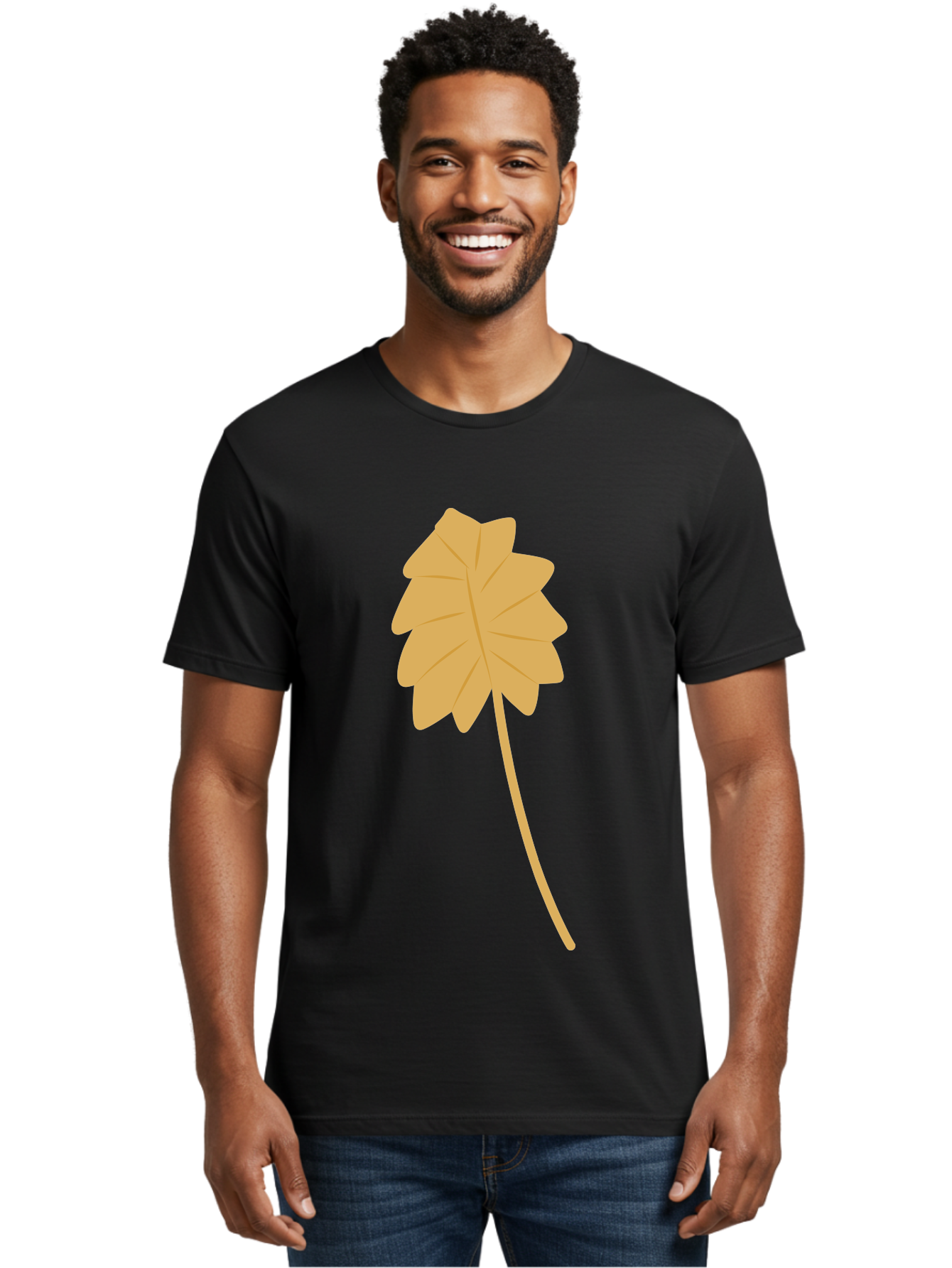 Yellow-Leaf Men'S Graphic Tee, 100% Cotton, Comfortable Casual Summer Wear, Machine Washable, Yellow Leaf, Autumn Leaf, Fall Foliage, Nature Illustration, Single Leaf, Simple Design, Leaf Icon, Graphic Leaf Aae087