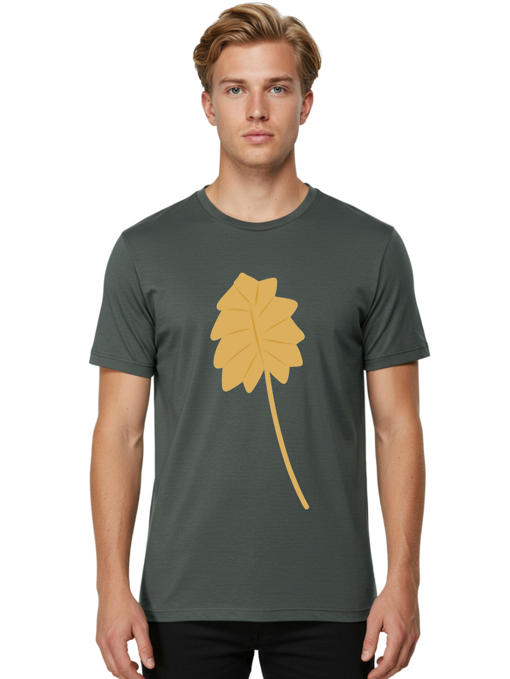 Yellow-Leaf Men'S Graphic Tee, 100% Cotton, Comfortable Casual Summer Wear, Machine Washable, Yellow Leaf, Autumn Leaf, Fall Foliage, Nature Illustration, Single Leaf, Simple Design, Leaf Icon, Graphic Leaf Aae087