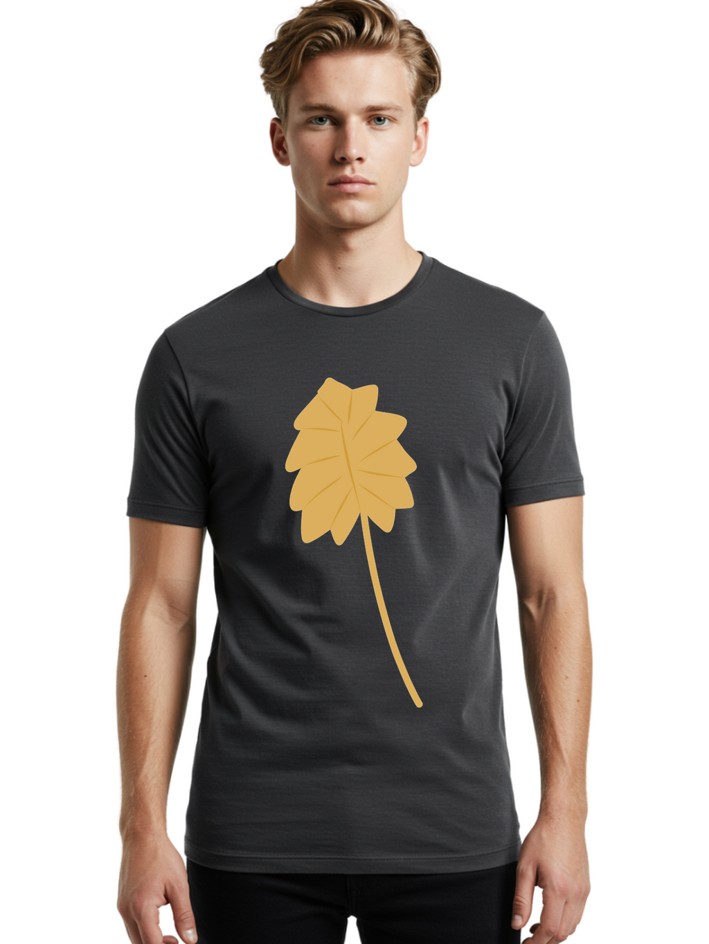 Yellow-Leaf Men'S Graphic Tee, 100% Cotton, Comfortable Casual Summer Wear, Machine Washable, Yellow Leaf, Autumn Leaf, Fall Foliage, Nature Illustration, Single Leaf, Simple Design, Leaf Icon, Graphic Leaf Aae087