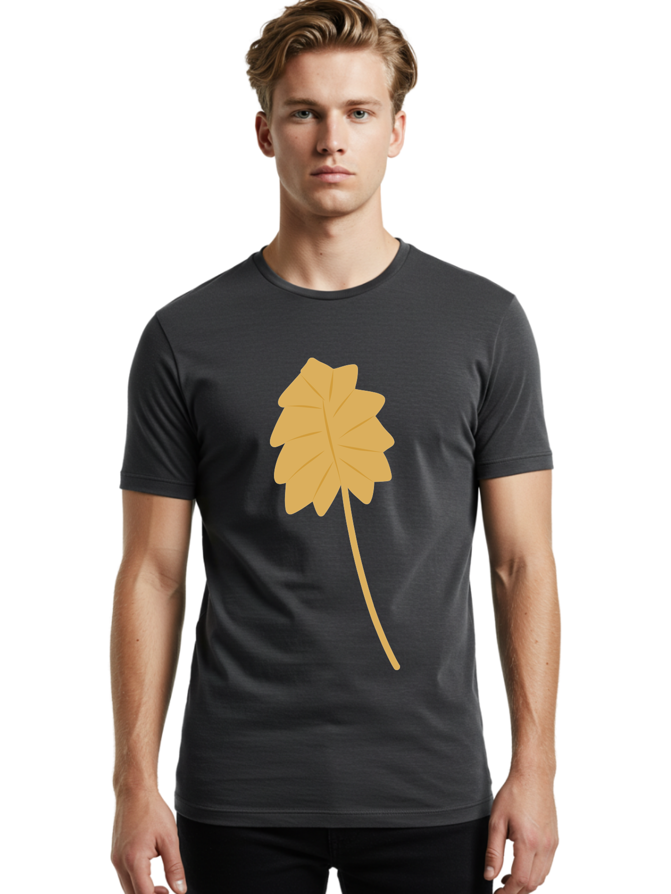 Yellow-Leaf Men'S Graphic Tee, 100% Cotton, Comfortable Casual Summer Wear, Machine Washable, Yellow Leaf, Autumn Leaf, Fall Foliage, Nature Illustration, Single Leaf, Simple Design, Leaf Icon, Graphic Leaf Aae087