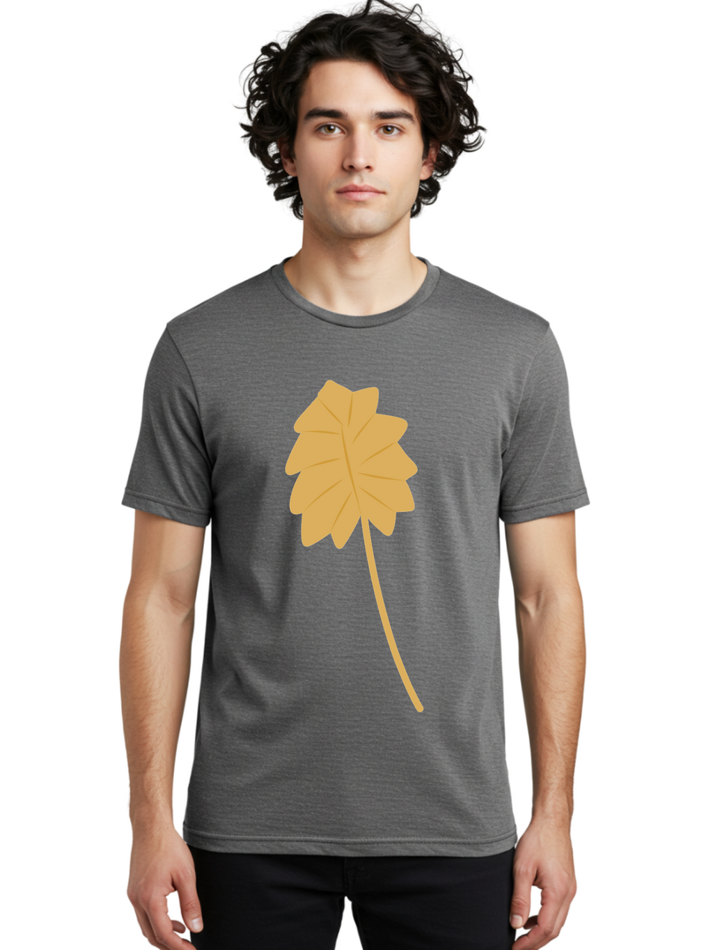 Yellow-Leaf Men'S Graphic Tee, 100% Cotton, Comfortable Casual Summer Wear, Machine Washable, Yellow Leaf, Autumn Leaf, Fall Foliage, Nature Illustration, Single Leaf, Simple Design, Leaf Icon, Graphic Leaf Aae087