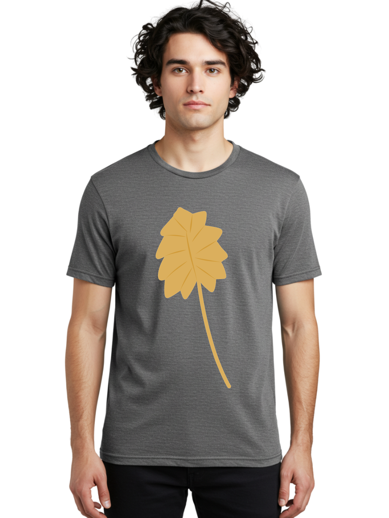 Yellow-Leaf Men'S Graphic Tee, 100% Cotton, Comfortable Casual Summer Wear, Machine Washable, Yellow Leaf, Autumn Leaf, Fall Foliage, Nature Illustration, Single Leaf, Simple Design, Leaf Icon, Graphic Leaf Aae087