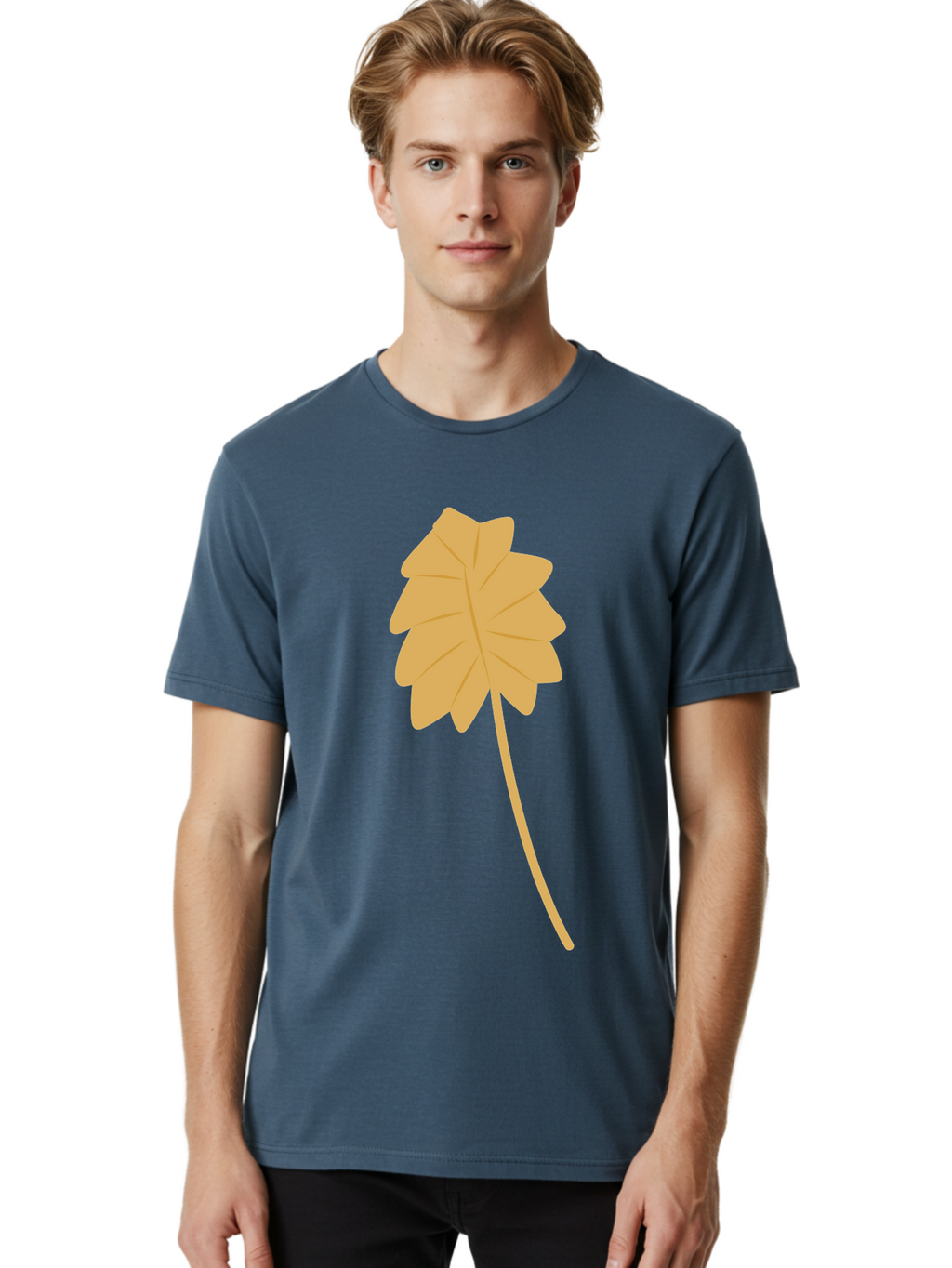 Yellow-Leaf Men'S Graphic Tee, 100% Cotton, Comfortable Casual Summer Wear, Machine Washable, Yellow Leaf, Autumn Leaf, Fall Foliage, Nature Illustration, Single Leaf, Simple Design, Leaf Icon, Graphic Leaf Aae087
