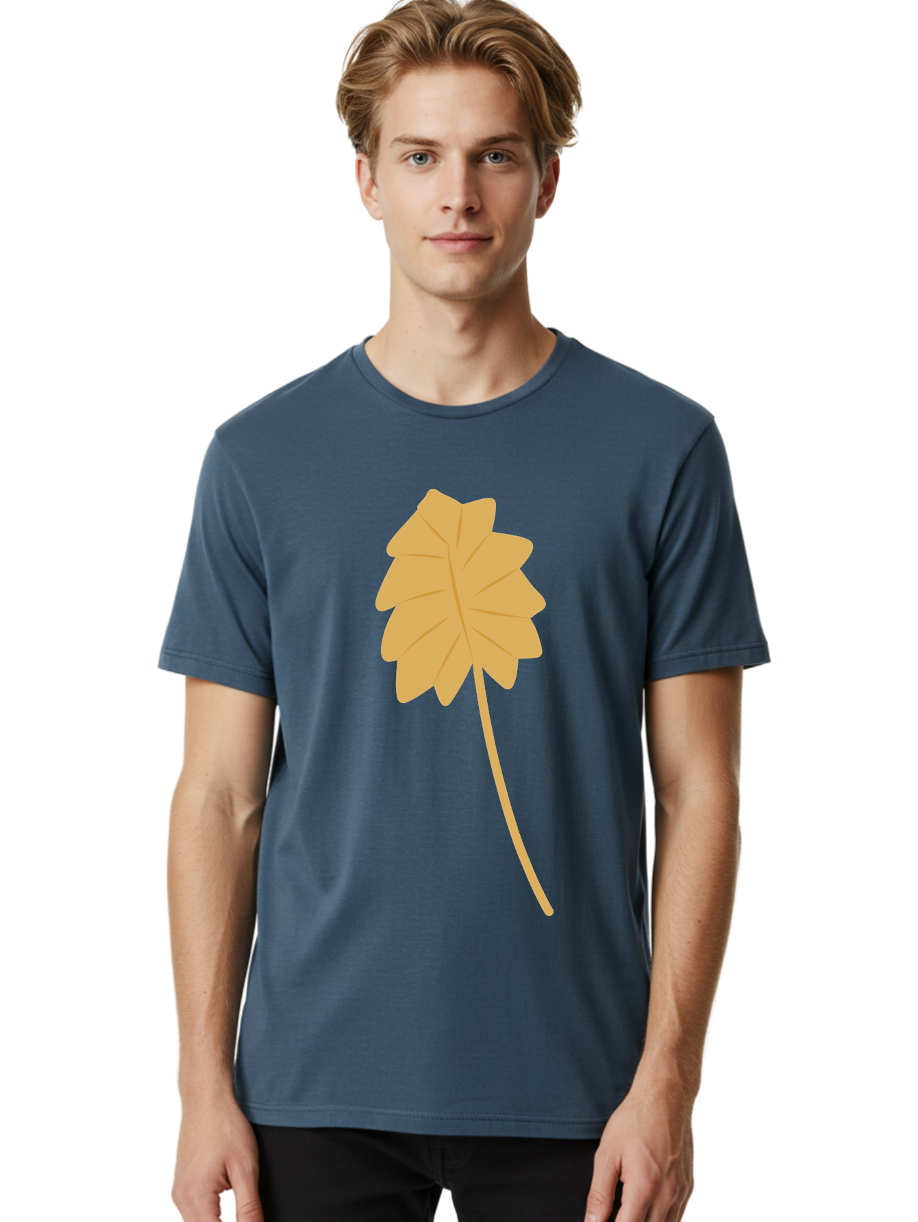 Yellow-Leaf Men'S Graphic Tee, 100% Cotton, Comfortable Casual Summer Wear, Machine Washable, Yellow Leaf, Autumn Leaf, Fall Foliage, Nature Illustration, Single Leaf, Simple Design, Leaf Icon, Graphic Leaf Aae087