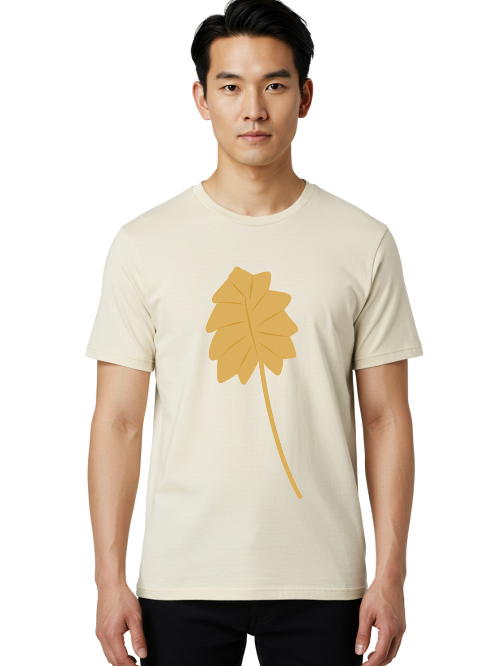 Yellow-Leaf Men'S Graphic Tee, 100% Cotton, Comfortable Casual Summer Wear, Machine Washable, Yellow Leaf, Autumn Leaf, Fall Foliage, Nature Illustration, Single Leaf, Simple Design, Leaf Icon, Graphic Leaf Aae087