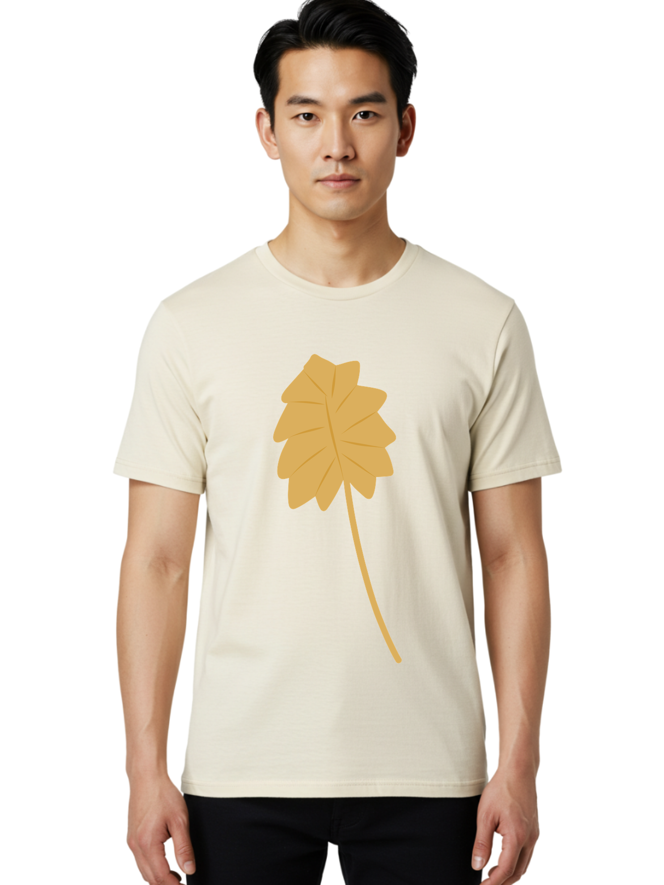 Yellow-Leaf Men'S Graphic Tee, 100% Cotton, Comfortable Casual Summer Wear, Machine Washable, Yellow Leaf, Autumn Leaf, Fall Foliage, Nature Illustration, Single Leaf, Simple Design, Leaf Icon, Graphic Leaf Aae087