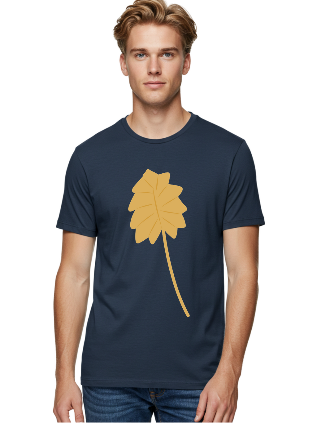 Yellow-Leaf Men'S Graphic Tee, 100% Cotton, Comfortable Casual Summer Wear, Machine Washable, Yellow Leaf, Autumn Leaf, Fall Foliage, Nature Illustration, Single Leaf, Simple Design, Leaf Icon, Graphic Leaf Aae087