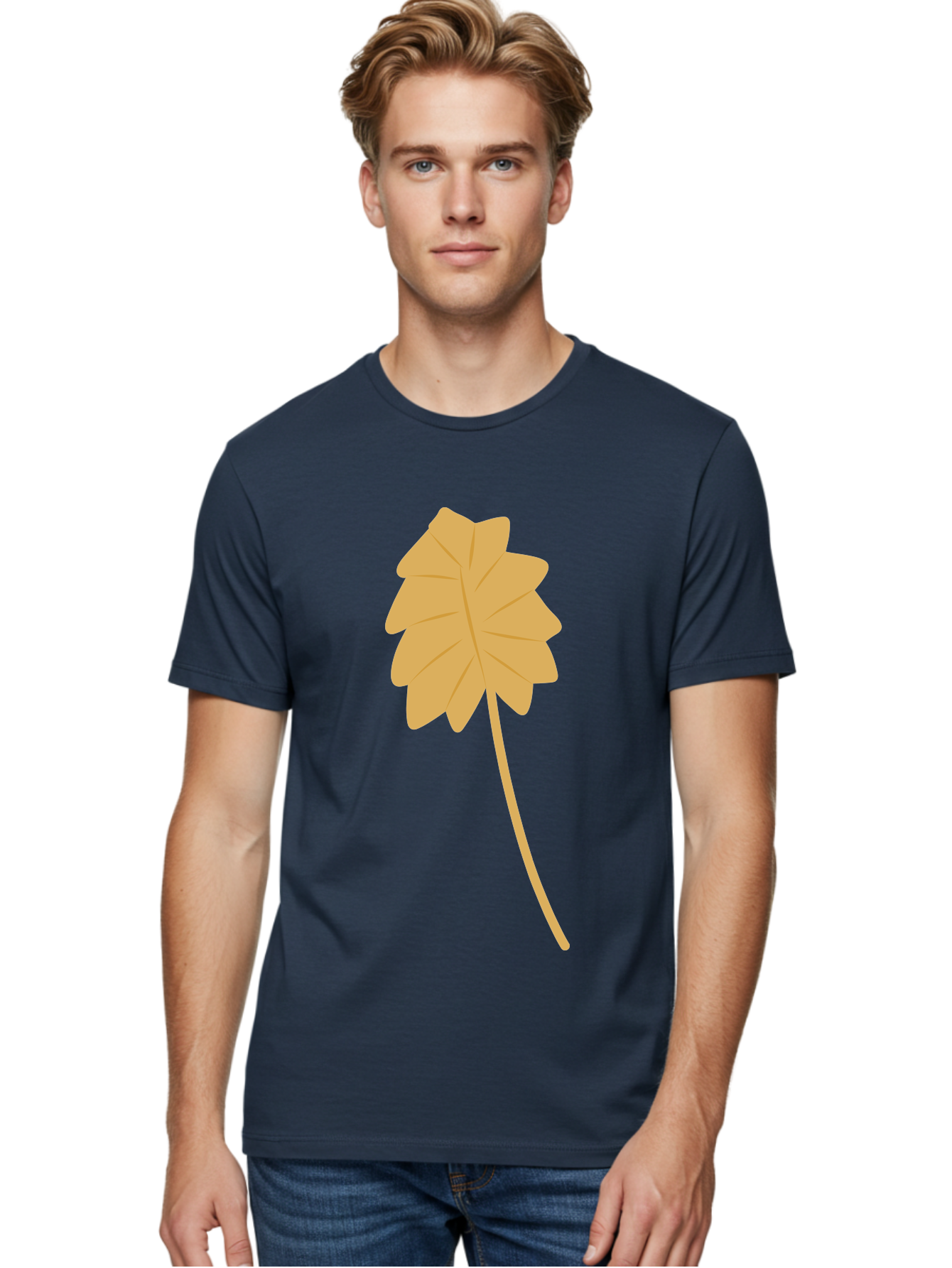 Yellow-Leaf Men'S Graphic Tee, 100% Cotton, Comfortable Casual Summer Wear, Machine Washable, Yellow Leaf, Autumn Leaf, Fall Foliage, Nature Illustration, Single Leaf, Simple Design, Leaf Icon, Graphic Leaf Aae087