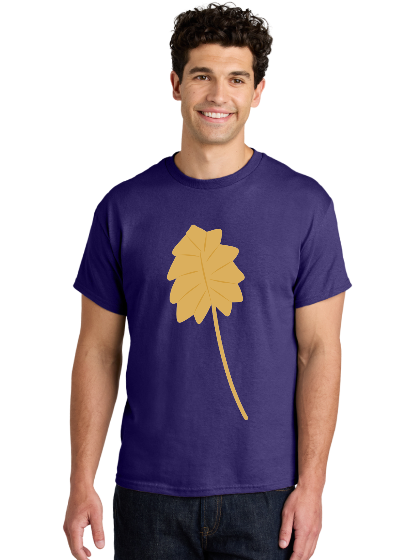 Yellow-Leaf Men'S Graphic Tee, 100% Cotton, Comfortable Casual Summer Wear, Machine Washable, Yellow Leaf, Autumn Leaf, Fall Foliage, Nature Illustration, Single Leaf, Simple Design, Leaf Icon, Graphic Leaf Aae087