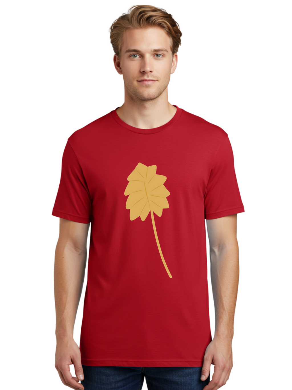 Yellow-Leaf Men'S Graphic Tee, 100% Cotton, Comfortable Casual Summer Wear, Machine Washable, Yellow Leaf, Autumn Leaf, Fall Foliage, Nature Illustration, Single Leaf, Simple Design, Leaf Icon, Graphic Leaf Aae087