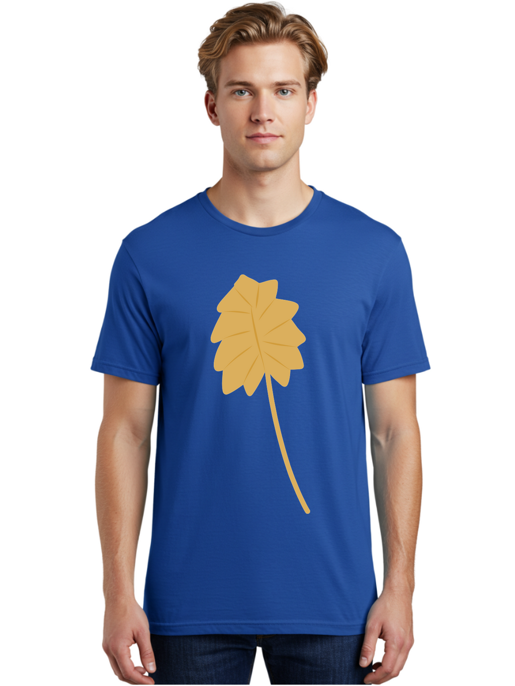 Yellow-Leaf Men'S Graphic Tee, 100% Cotton, Comfortable Casual Summer Wear, Machine Washable, Yellow Leaf, Autumn Leaf, Fall Foliage, Nature Illustration, Single Leaf, Simple Design, Leaf Icon, Graphic Leaf Aae087