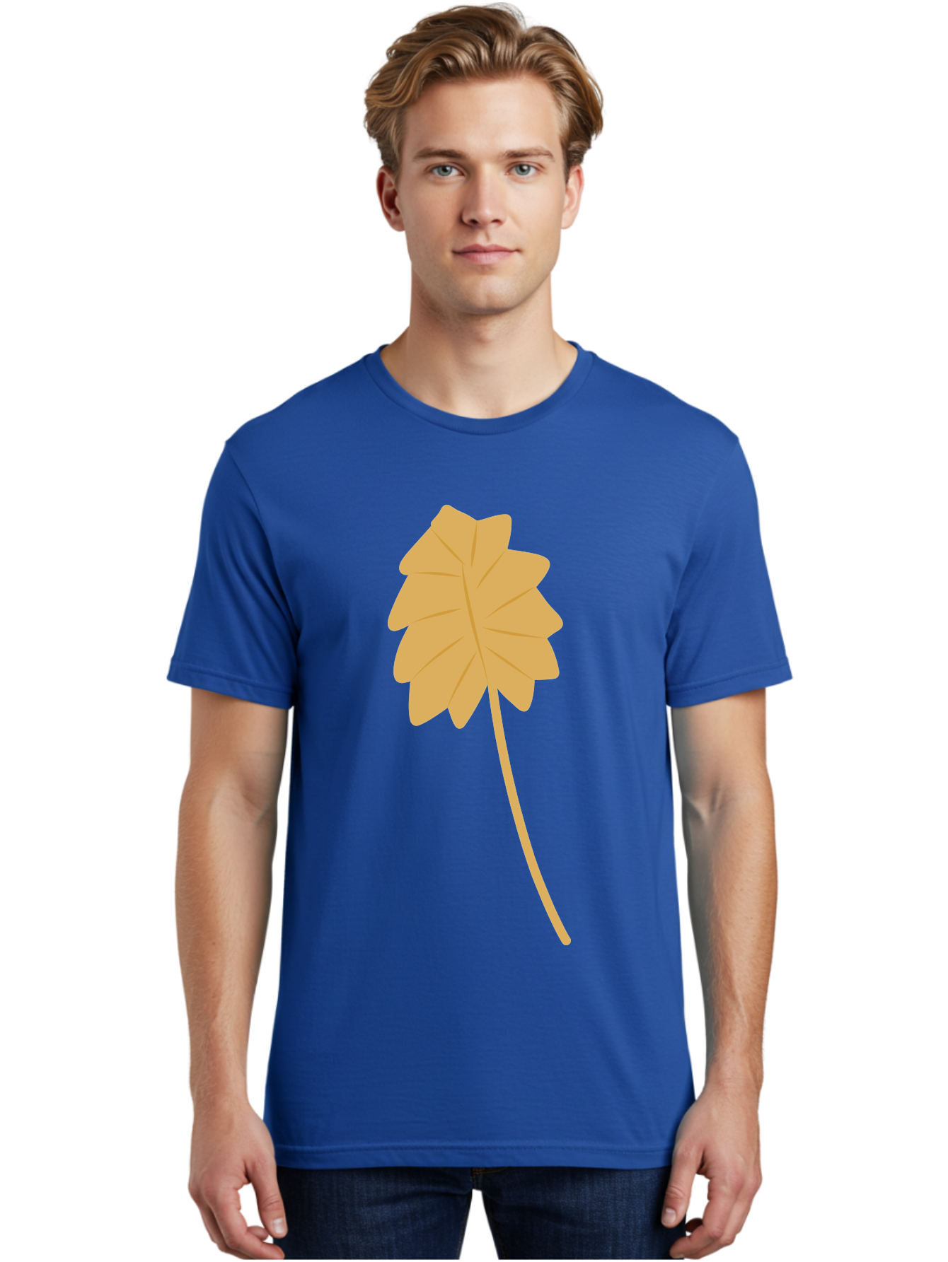 Yellow-Leaf Men'S Graphic Tee, 100% Cotton, Comfortable Casual Summer Wear, Machine Washable, Yellow Leaf, Autumn Leaf, Fall Foliage, Nature Illustration, Single Leaf, Simple Design, Leaf Icon, Graphic Leaf Aae087