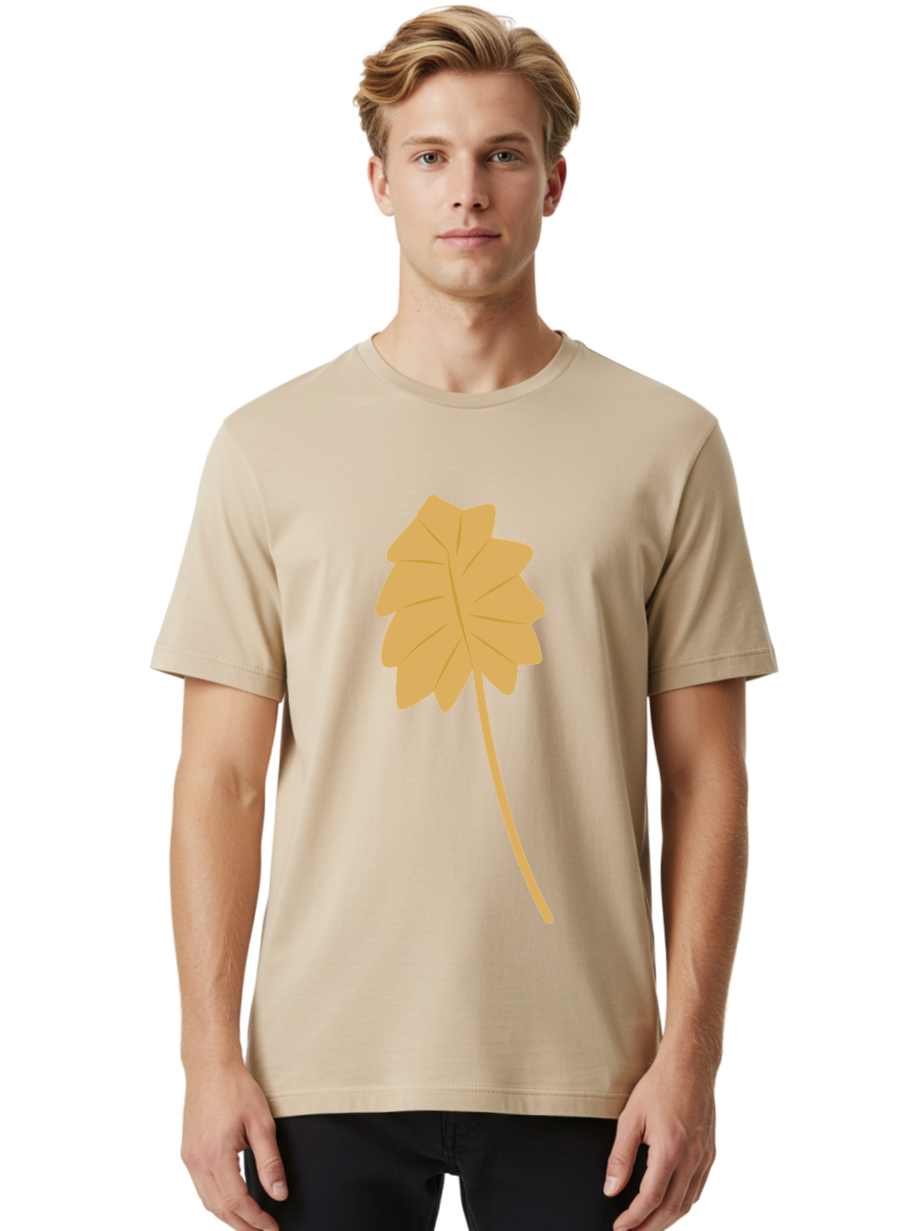 Yellow-Leaf Men'S Graphic Tee, 100% Cotton, Comfortable Casual Summer Wear, Machine Washable, Yellow Leaf, Autumn Leaf, Fall Foliage, Nature Illustration, Single Leaf, Simple Design, Leaf Icon, Graphic Leaf Aae087