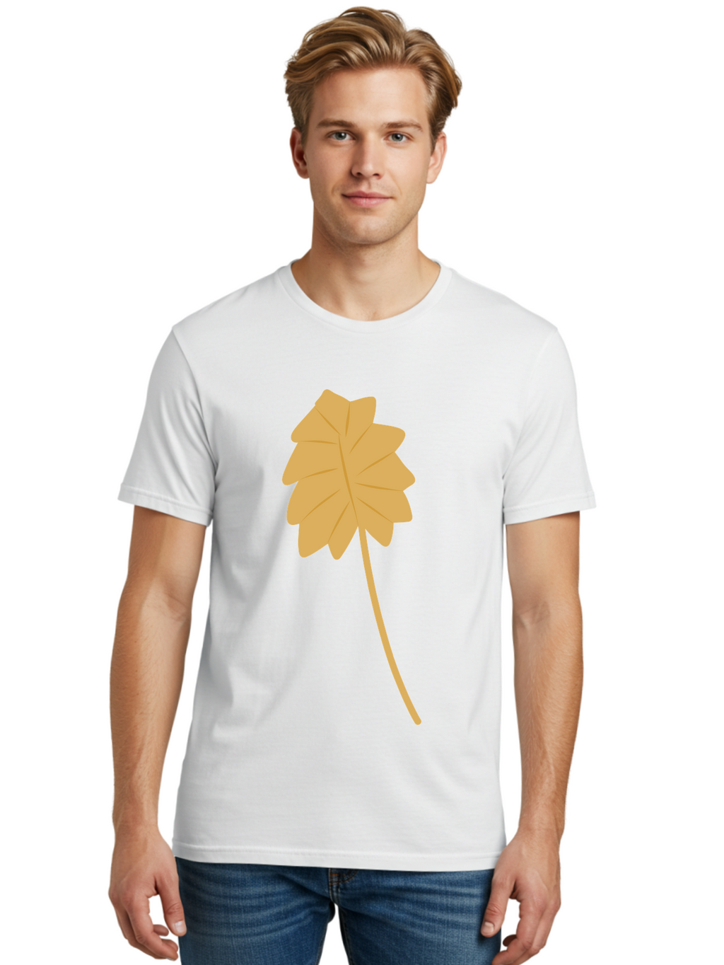Yellow-Leaf Men'S Graphic Tee, 100% Cotton, Comfortable Casual Summer Wear, Machine Washable, Yellow Leaf, Autumn Leaf, Fall Foliage, Nature Illustration, Single Leaf, Simple Design, Leaf Icon, Graphic Leaf Aae087
