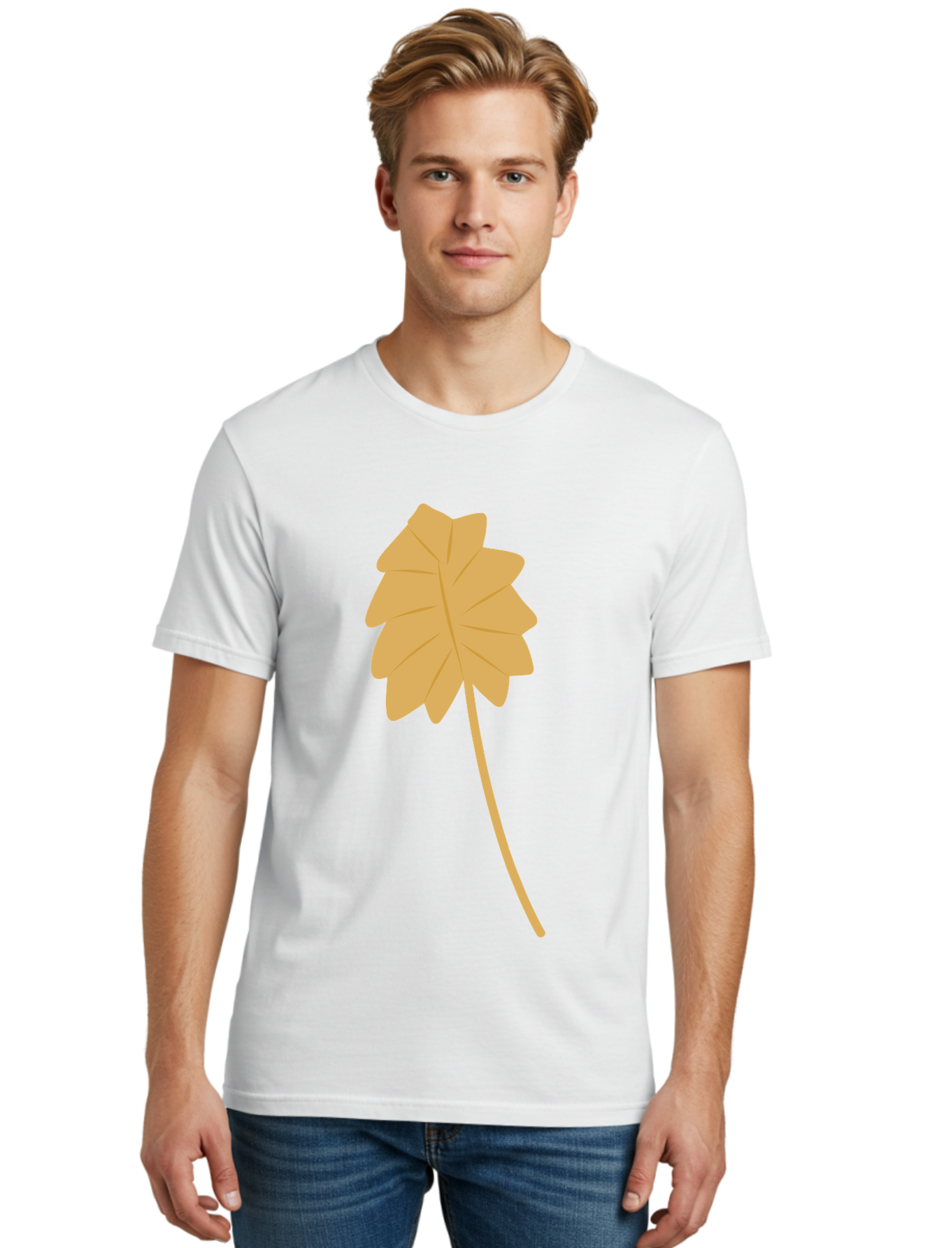 Yellow-Leaf Men'S Graphic Tee, 100% Cotton, Comfortable Casual Summer Wear, Machine Washable, Yellow Leaf, Autumn Leaf, Fall Foliage, Nature Illustration, Single Leaf, Simple Design, Leaf Icon, Graphic Leaf Aae087