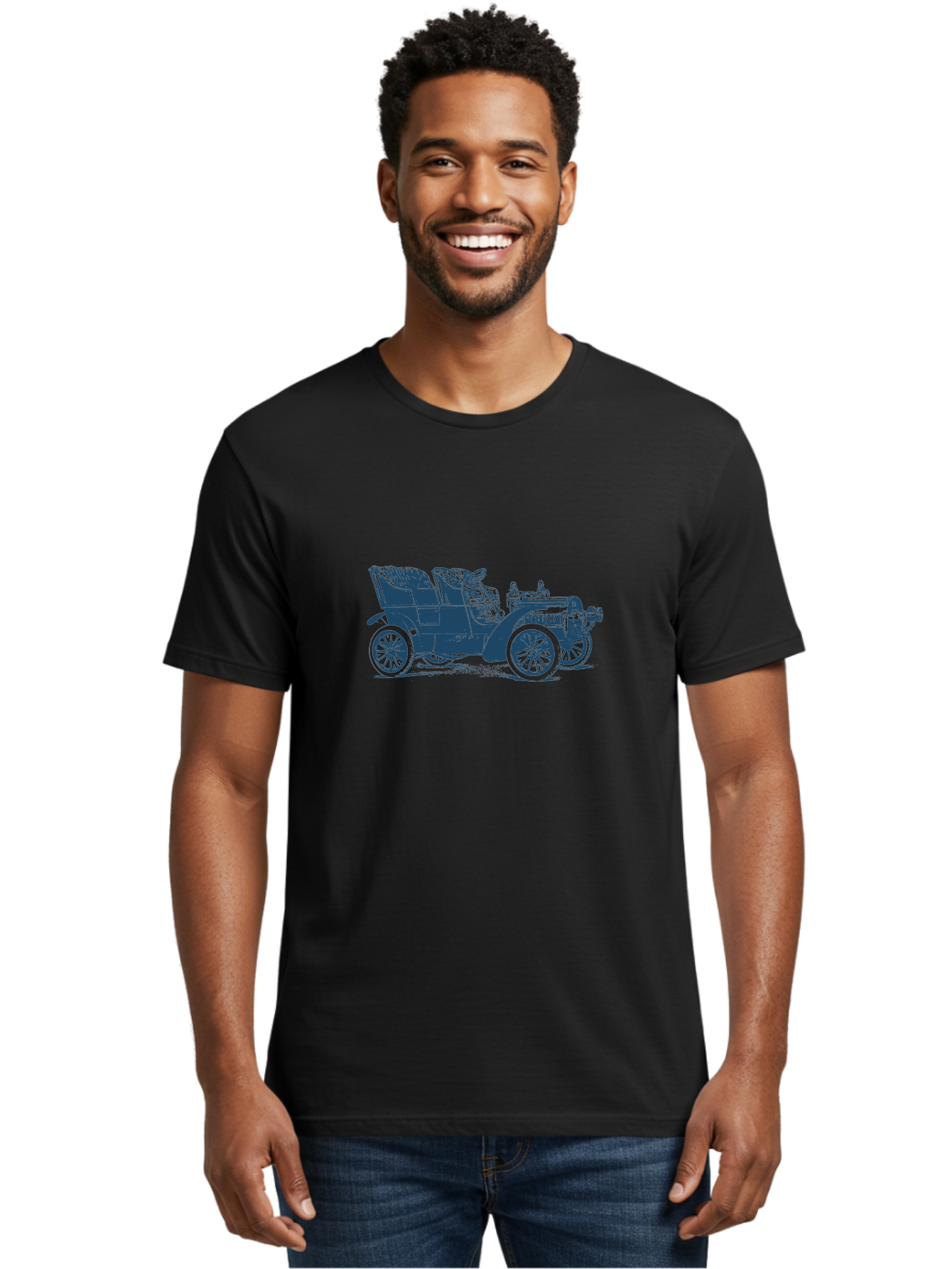 1900S Roadster Drawing Men'S Graphic Tee, 100% Cotton, Comfortable Casual Summer Wear, Machine Washable, Vintage Car, Classic Automobile, Antique Vehicle, Old-Fashioned Transportation, Horse-Less Carriage, Early 20Th Century Car, Retro Style Aae089