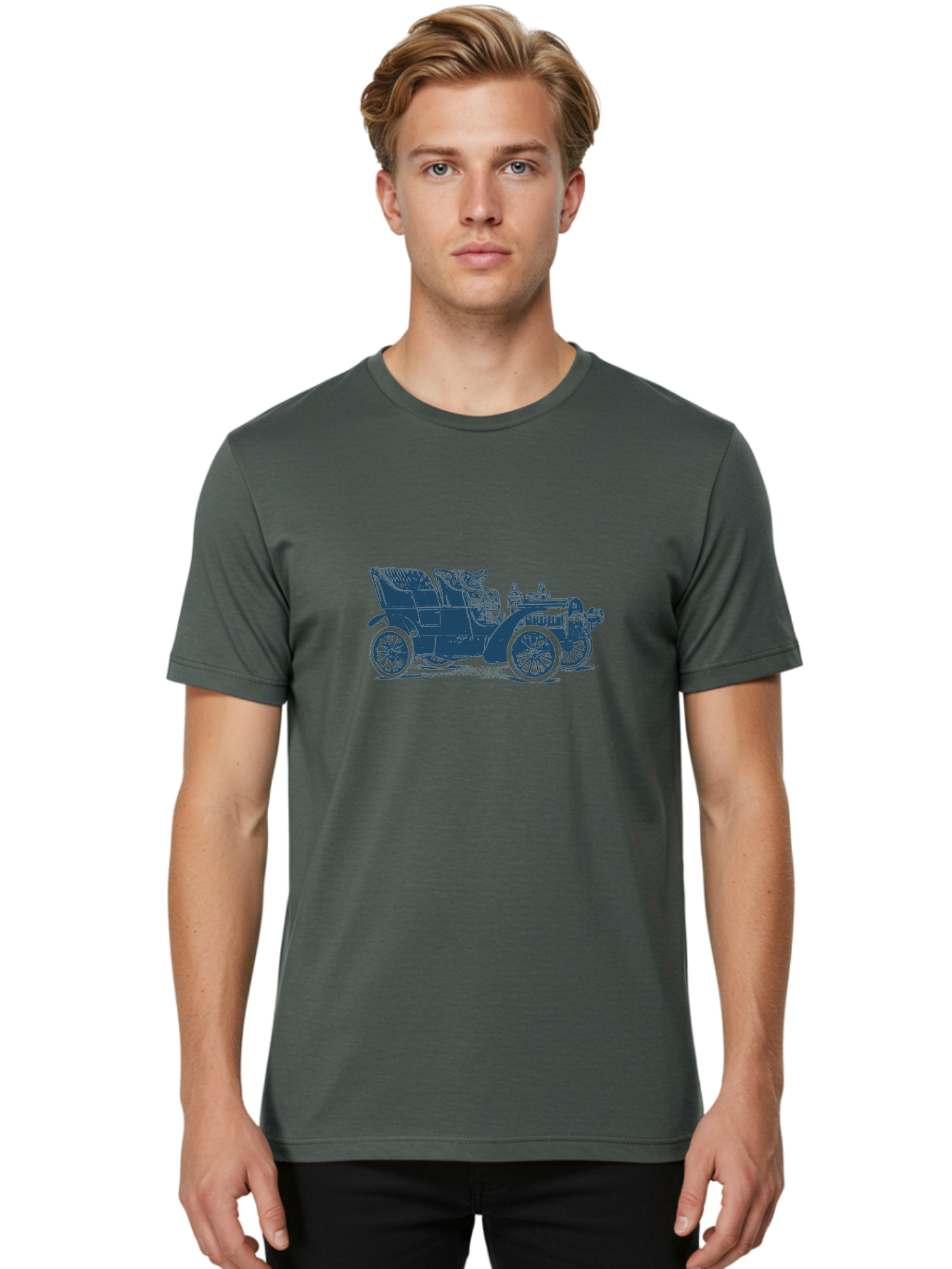 1900S Roadster Drawing Men'S Graphic Tee, 100% Cotton, Comfortable Casual Summer Wear, Machine Washable, Vintage Car, Classic Automobile, Antique Vehicle, Old-Fashioned Transportation, Horse-Less Carriage, Early 20Th Century Car, Retro Style Aae089