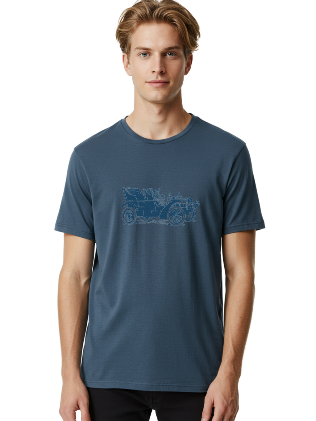 1900S Roadster Drawing Men'S Graphic Tee, 100% Cotton, Comfortable Casual Summer Wear, Machine Washable, Vintage Car, Classic Automobile, Antique Vehicle, Old-Fashioned Transportation, Horse-Less Carriage, Early 20Th Century Car, Retro Style Aae089