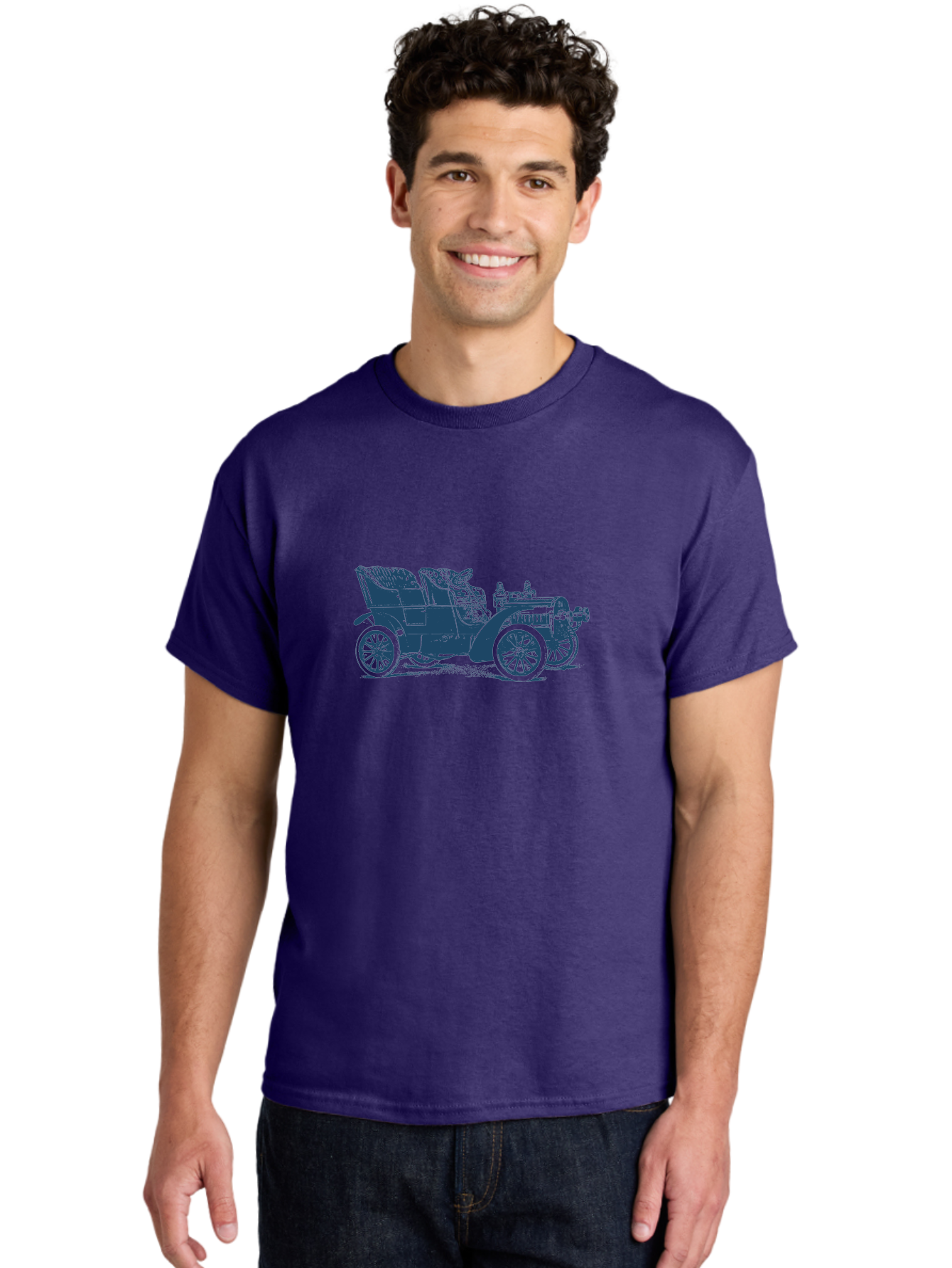 1900S Roadster Drawing Men'S Graphic Tee, 100% Cotton, Comfortable Casual Summer Wear, Machine Washable, Vintage Car, Classic Automobile, Antique Vehicle, Old-Fashioned Transportation, Horse-Less Carriage, Early 20Th Century Car, Retro Style Aae089