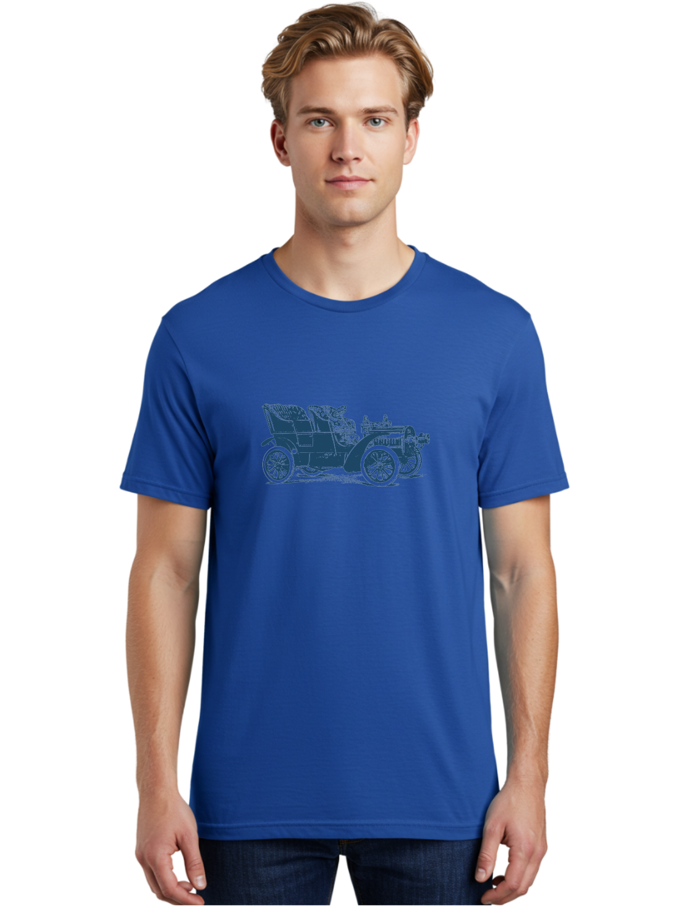 1900S Roadster Drawing Men'S Graphic Tee, 100% Cotton, Comfortable Casual Summer Wear, Machine Washable, Vintage Car, Classic Automobile, Antique Vehicle, Old-Fashioned Transportation, Horse-Less Carriage, Early 20Th Century Car, Retro Style Aae089