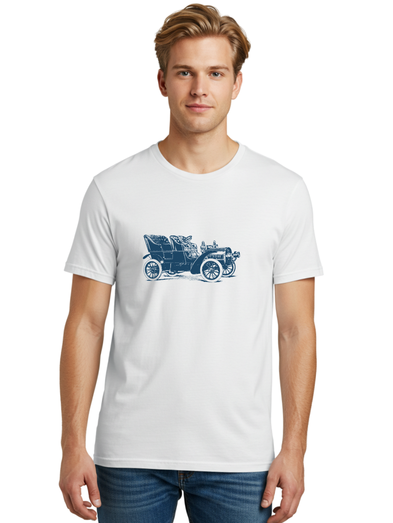1900S Roadster Drawing Men'S Graphic Tee, 100% Cotton, Comfortable Casual Summer Wear, Machine Washable, Vintage Car, Classic Automobile, Antique Vehicle, Old-Fashioned Transportation, Horse-Less Carriage, Early 20Th Century Car, Retro Style Aae089