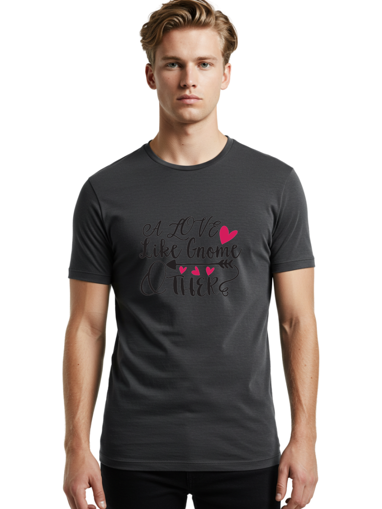 A Love Like Gnome Other Men'S Graphic Tee, 100% Cotton, Comfortable Casual Summer Wear, Machine Washable, Love Quote, Gnome Love, Quirky Phrase, Heartwarming Message, Playful Typography, Cute Design, Whimsical Hearts, Arrow Symbol Aae090