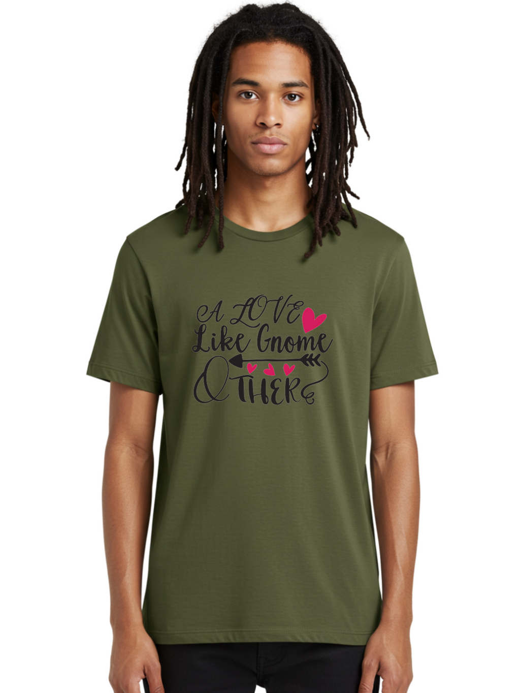 A Love Like Gnome Other Men'S Graphic Tee, 100% Cotton, Comfortable Casual Summer Wear, Machine Washable, Love Quote, Gnome Love, Quirky Phrase, Heartwarming Message, Playful Typography, Cute Design, Whimsical Hearts, Arrow Symbol Aae090
