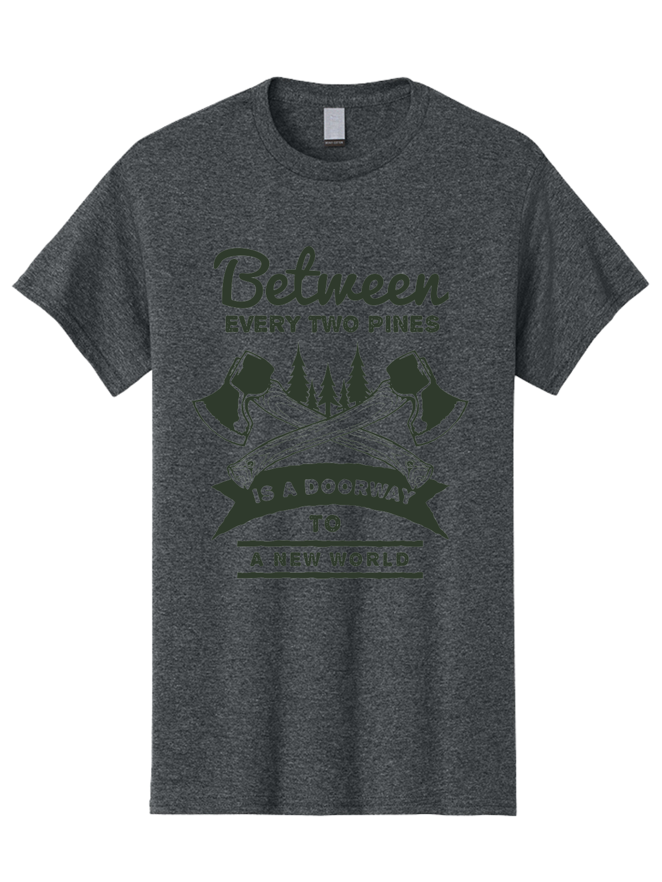 A New World Men'S Graphic Tee, 100% Cotton, Comfortable Casual Summer Wear, Machine Washable, Crossed Axes, Pine Trees, Doorway To A New World, Adventure, Exploration, Wilderness, Outdoors, Travel, Journey, New Beginnings Aae091