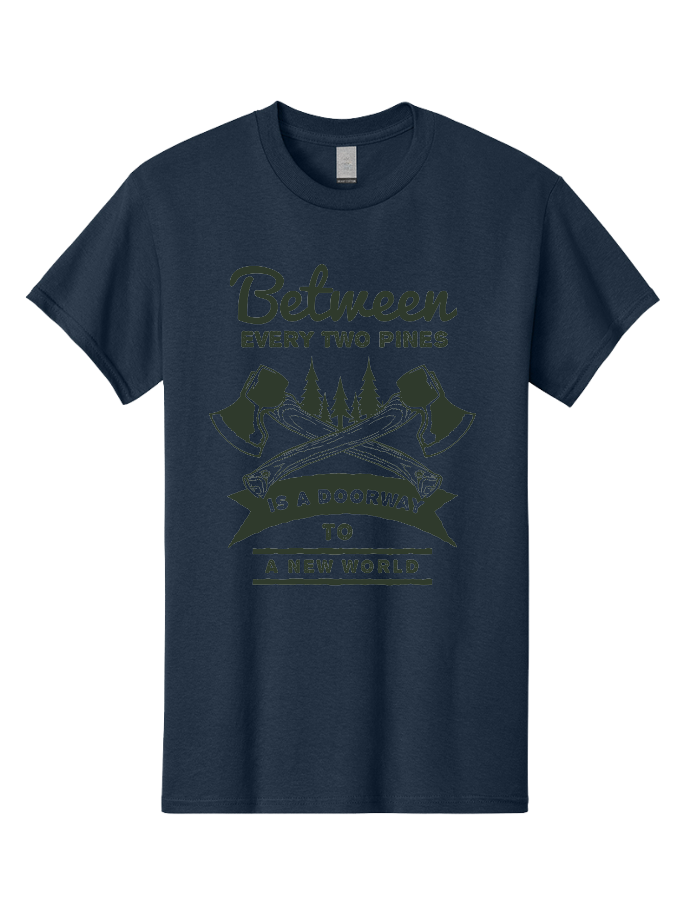 A New World Men'S Graphic Tee, 100% Cotton, Comfortable Casual Summer Wear, Machine Washable, Crossed Axes, Pine Trees, Doorway To A New World, Adventure, Exploration, Wilderness, Outdoors, Travel, Journey, New Beginnings Aae091