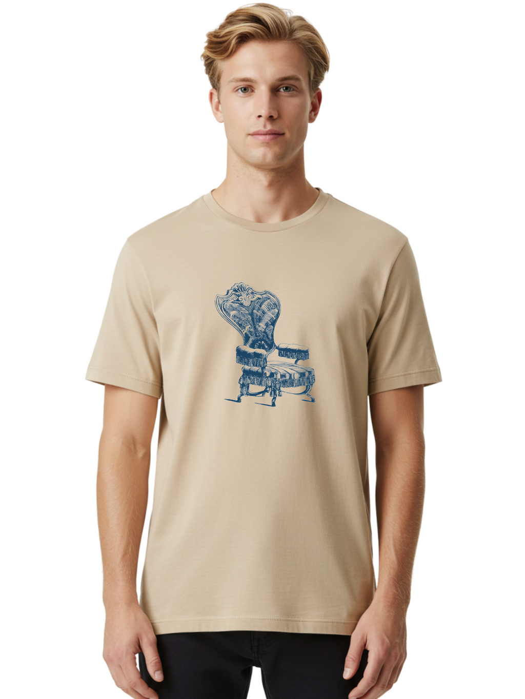 Accent Chair Men'S Graphic Tee, 100% Cotton, Comfortable Casual Summer Wear, Machine Washable, Ornate Chair, Luxurious Furniture, Vintage Decor, Elegant Design, Intricate Details, Fringe Trim, Classic Style, Sophisticated Ambiance, Aae092