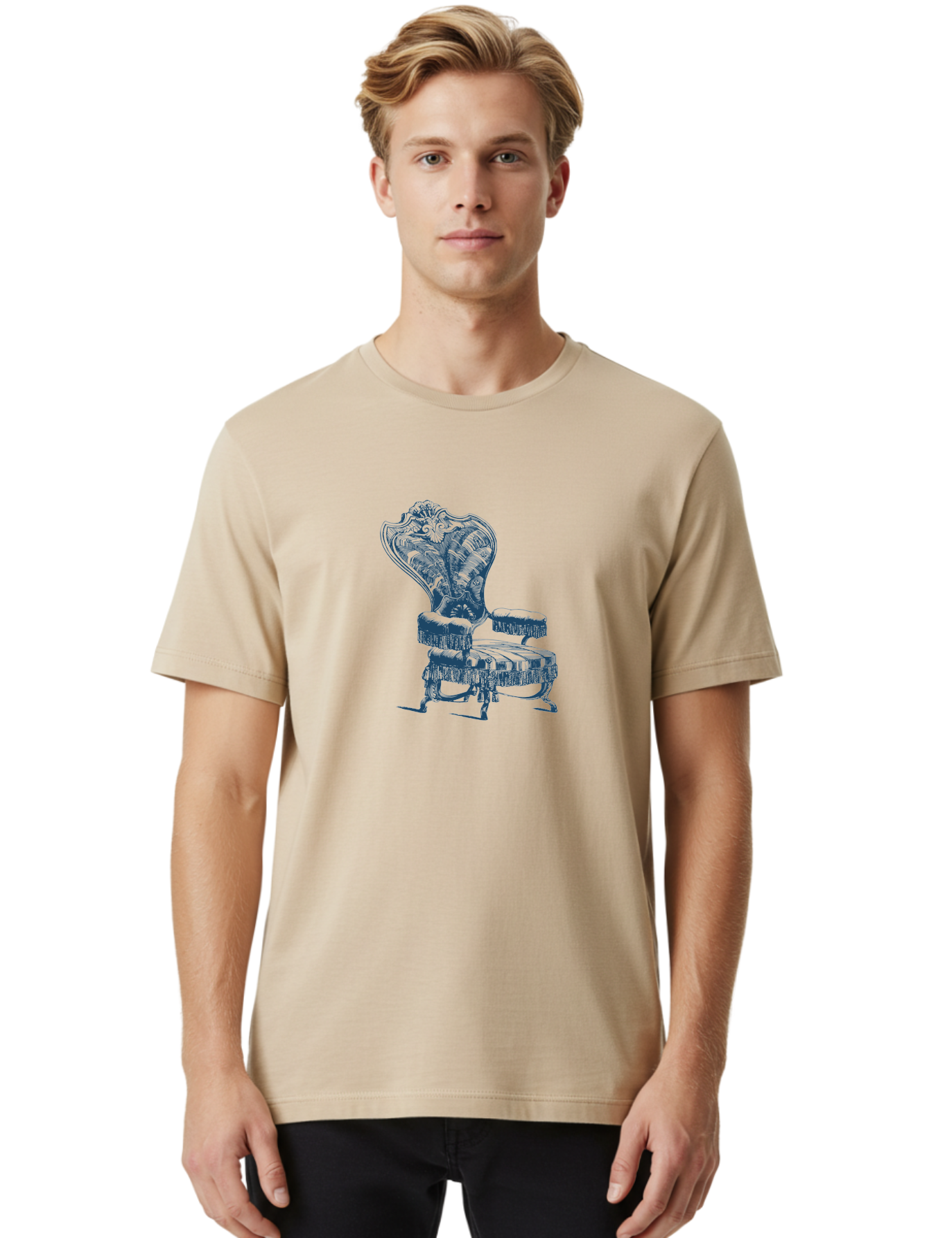 Accent Chair Men'S Graphic Tee, 100% Cotton, Comfortable Casual Summer Wear, Machine Washable, Ornate Chair, Luxurious Furniture, Vintage Decor, Elegant Design, Intricate Details, Fringe Trim, Classic Style, Sophisticated Ambiance, Aae092