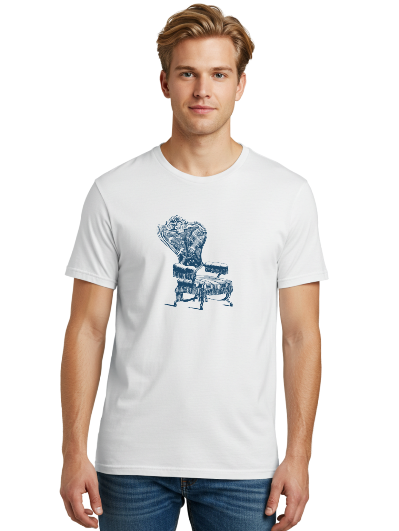 Accent Chair Men'S Graphic Tee, 100% Cotton, Comfortable Casual Summer Wear, Machine Washable, Ornate Chair, Luxurious Furniture, Vintage Decor, Elegant Design, Intricate Details, Fringe Trim, Classic Style, Sophisticated Ambiance, Aae092
