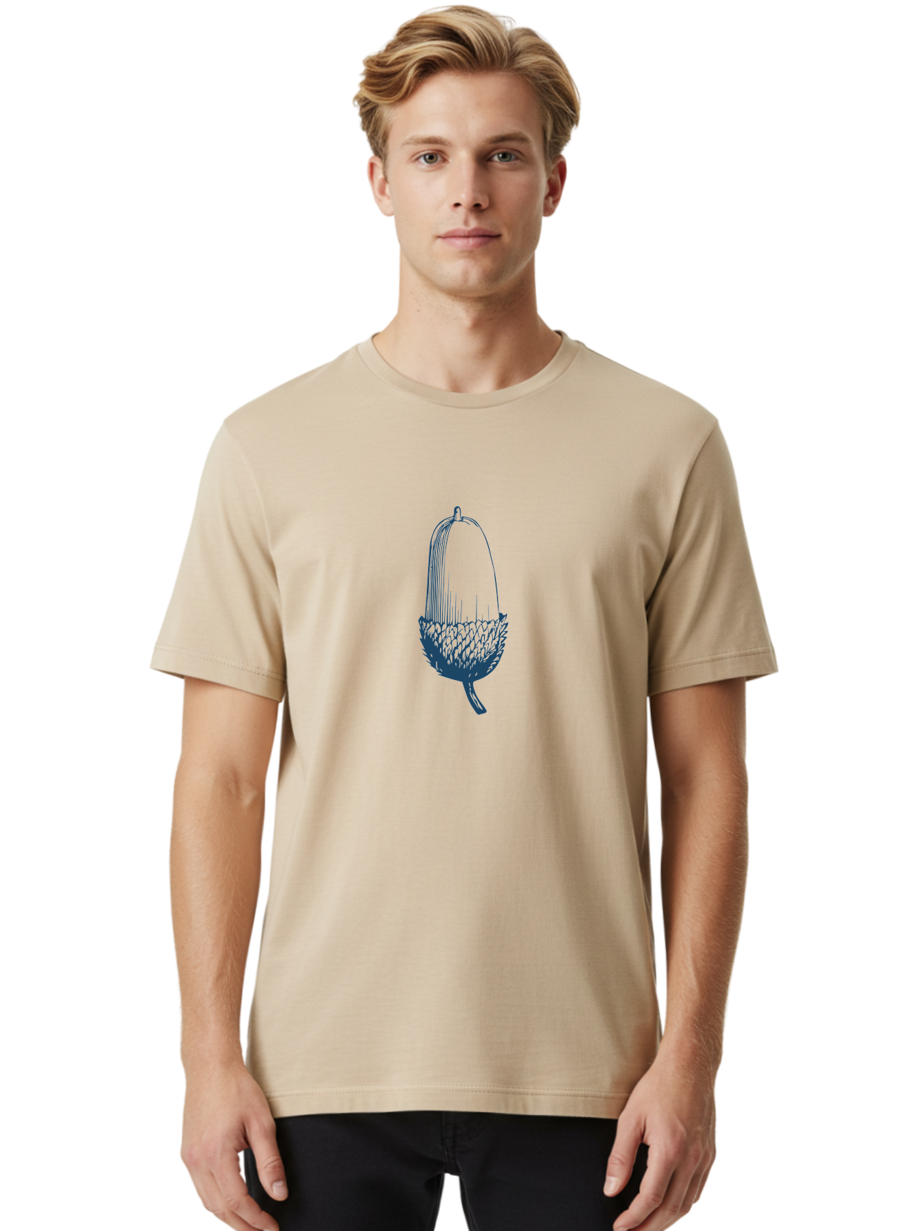 Acorn Men'S Graphic Tee, 100% Cotton, Comfortable Casual Summer Wear, Machine Washable, Acorn Illustration, Oak Tree Symbol, Nature-Inspired Design, Botanical Art, Simple Line Drawing, Forest Element, Abstract Shape, Minimalist Icon Aae093