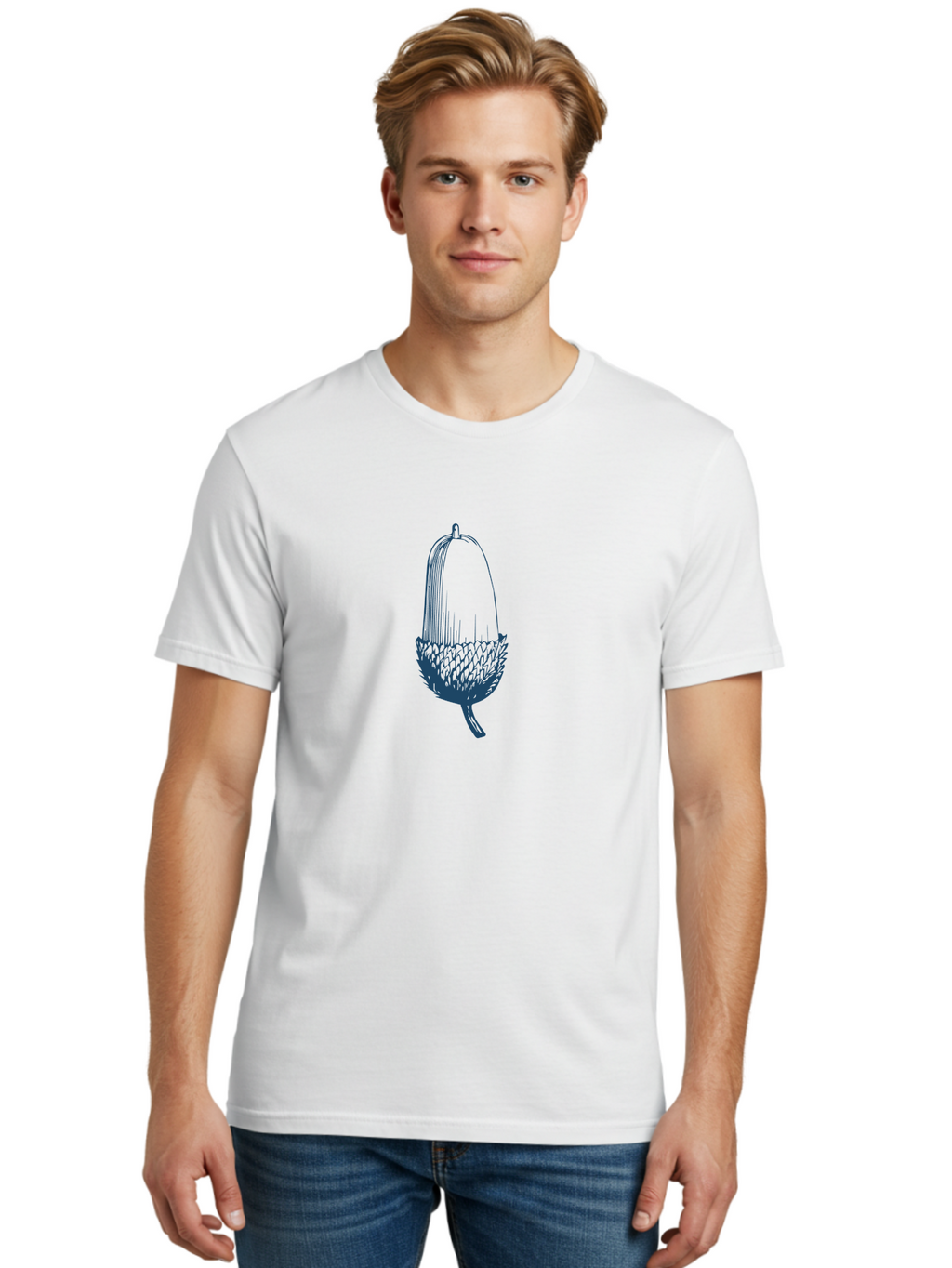Acorn Men'S Graphic Tee, 100% Cotton, Comfortable Casual Summer Wear, Machine Washable, Acorn Illustration, Oak Tree Symbol, Nature-Inspired Design, Botanical Art, Simple Line Drawing, Forest Element, Abstract Shape, Minimalist Icon Aae093