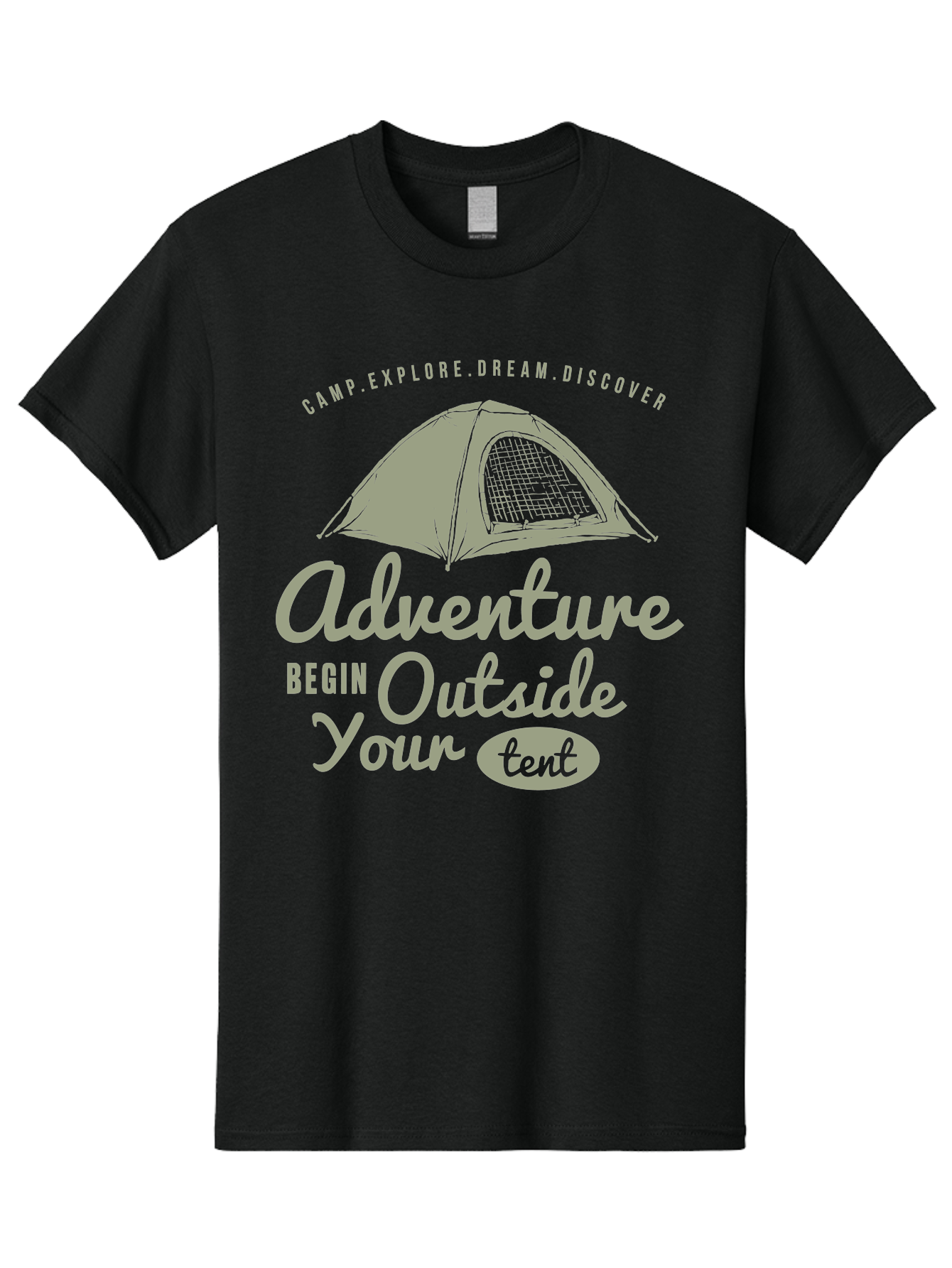 Adventure Begin Outside Your Tent Men'S Graphic Tee, 100% Cotton, Comfortable Casual Summer Wear, Machine Washable, Camping Adventure, Outdoor Activities, Tent Camping, Wilderness Exploration, Nature Escape, Camping Quotes, Adventure Begins, Aae094